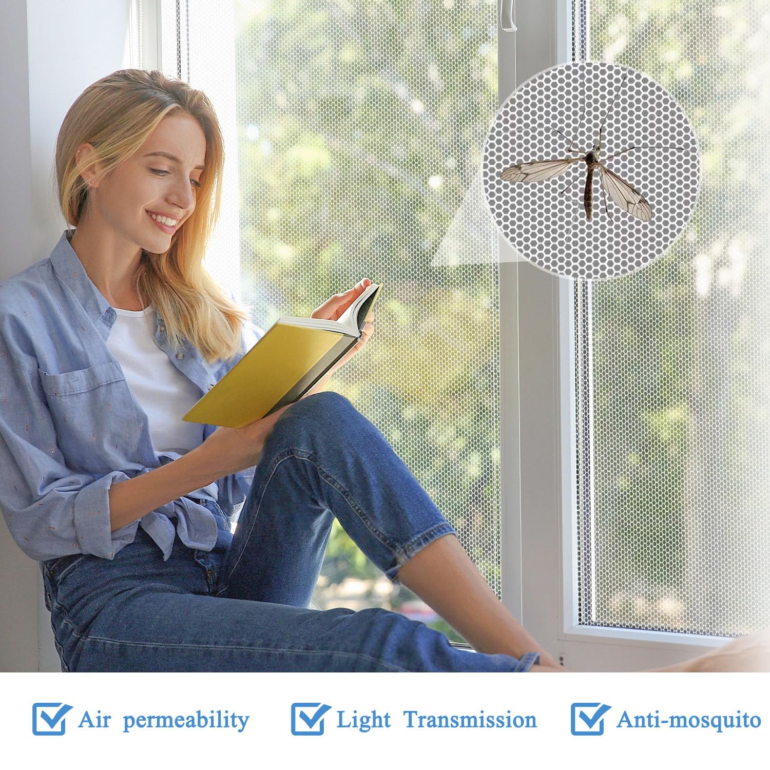 Produktbild von Fliegengitter Fenster, 130 X 150cm Insektenschutz Fenster Ohne Bohren Fliegengitter Zuschneidbar Mückenschutz Fenster Mit Klettband Selbstklebend Moskitonetz Für Aalle Dachfenster Tür, Weiß