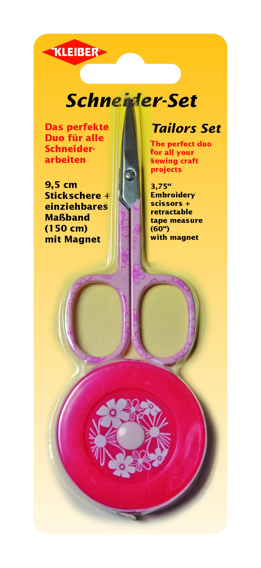 Kleiber Pink Tailors Embroidery Set Including 3.75 Inch Scissors And 60 Inch Tape Measure With Magnet- 921-58