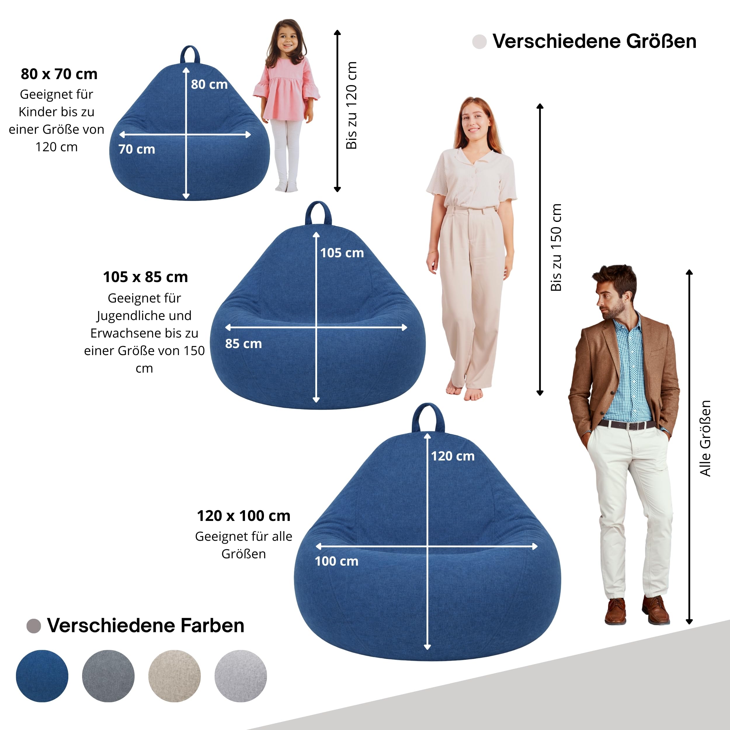 bananair - Sitzsack Kinder - Weich & Bequem, Maschinenwaschbarer Bezug, Leicht Transportierbar - Gaming Sitzsack mit Füllung, Bean Bag Chair XXL (80x70 cm, Blau)