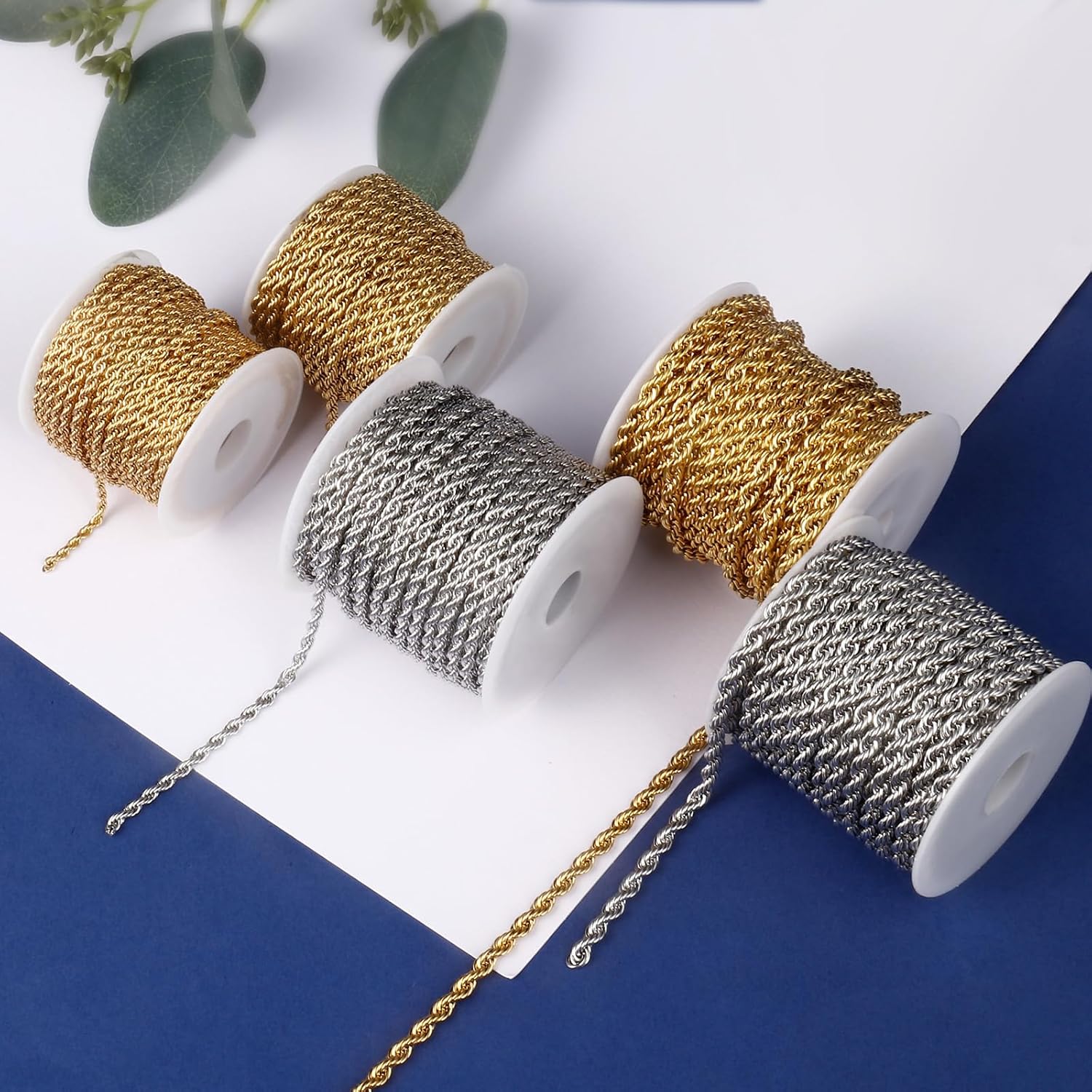 [33FT] Stainless Steel Rope Chains for Jewelry Making, 2.5mm Wide 304 Stainless Steel Twisted Link Chain Roll Bulk for DIY Jewelry Making Craft - Image 6