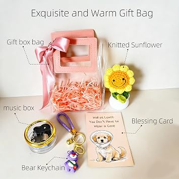 Well at Least You Dont Have to Wear A Cone, Get Well Soon Gifts for Women Surgery Recovery Cards and Fun Gift Baskets, Feel Better Encouragement Sunflower Gifts, Care Package, Music Box