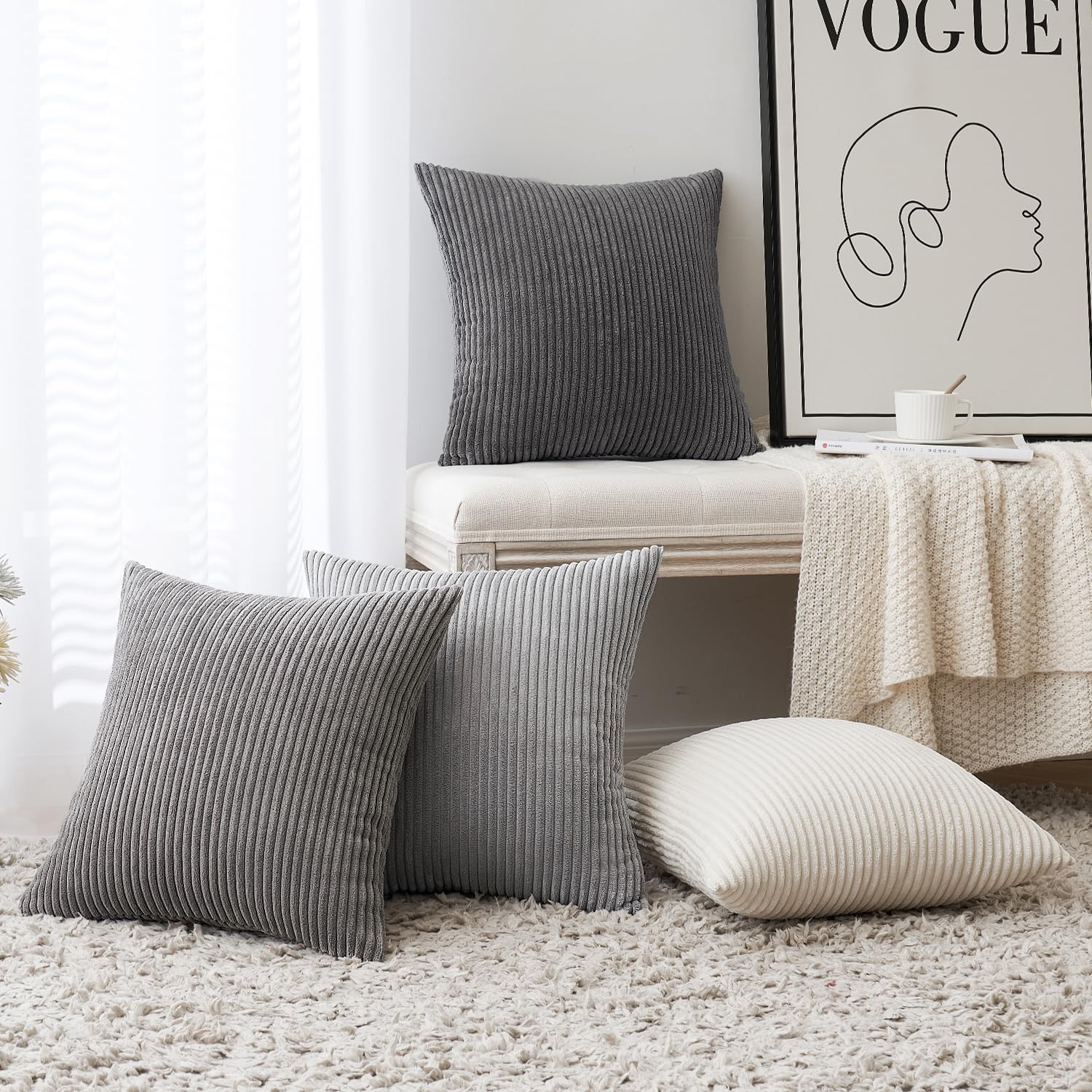 Slozzi Set of 4 Corduroy Cushion Covers, Sofa Cushion Covers, Decorative Cushion Cover, Couch Cushion, Soft, for Sofa Bedroom - Image 4