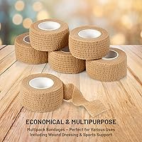 Vista 9 de Vendajes autoadhesivos, 1 pulgada x 5 yardas por rollo, paquete de 6 rollos, cinta elástica autoadhesiva cohesiva de primeros auxilios
