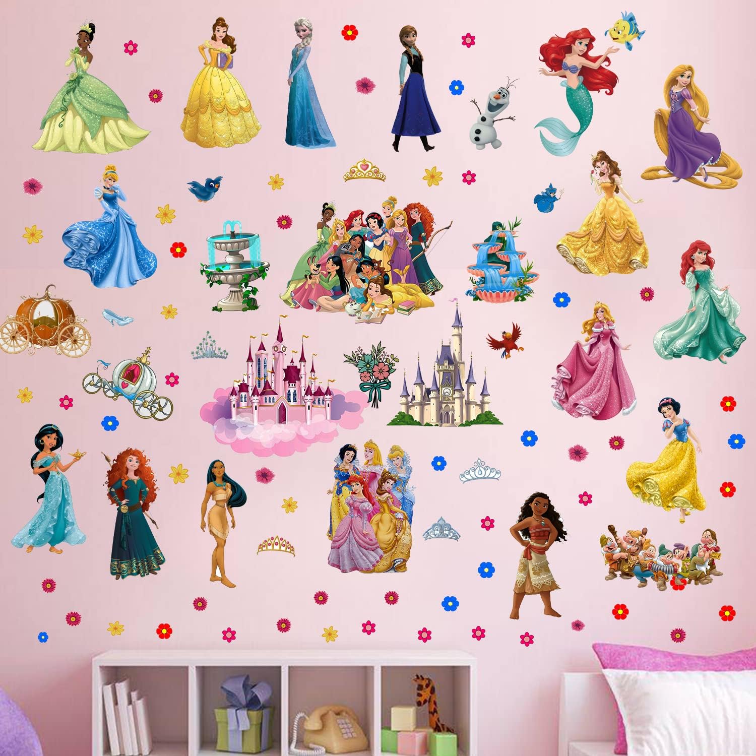 KEOJUE Princess Wall Decals Royal Castle Wall Stickers for Girls Kids Room Baby Nursery Bedroom Wall Decor Wallpaper Art Gift