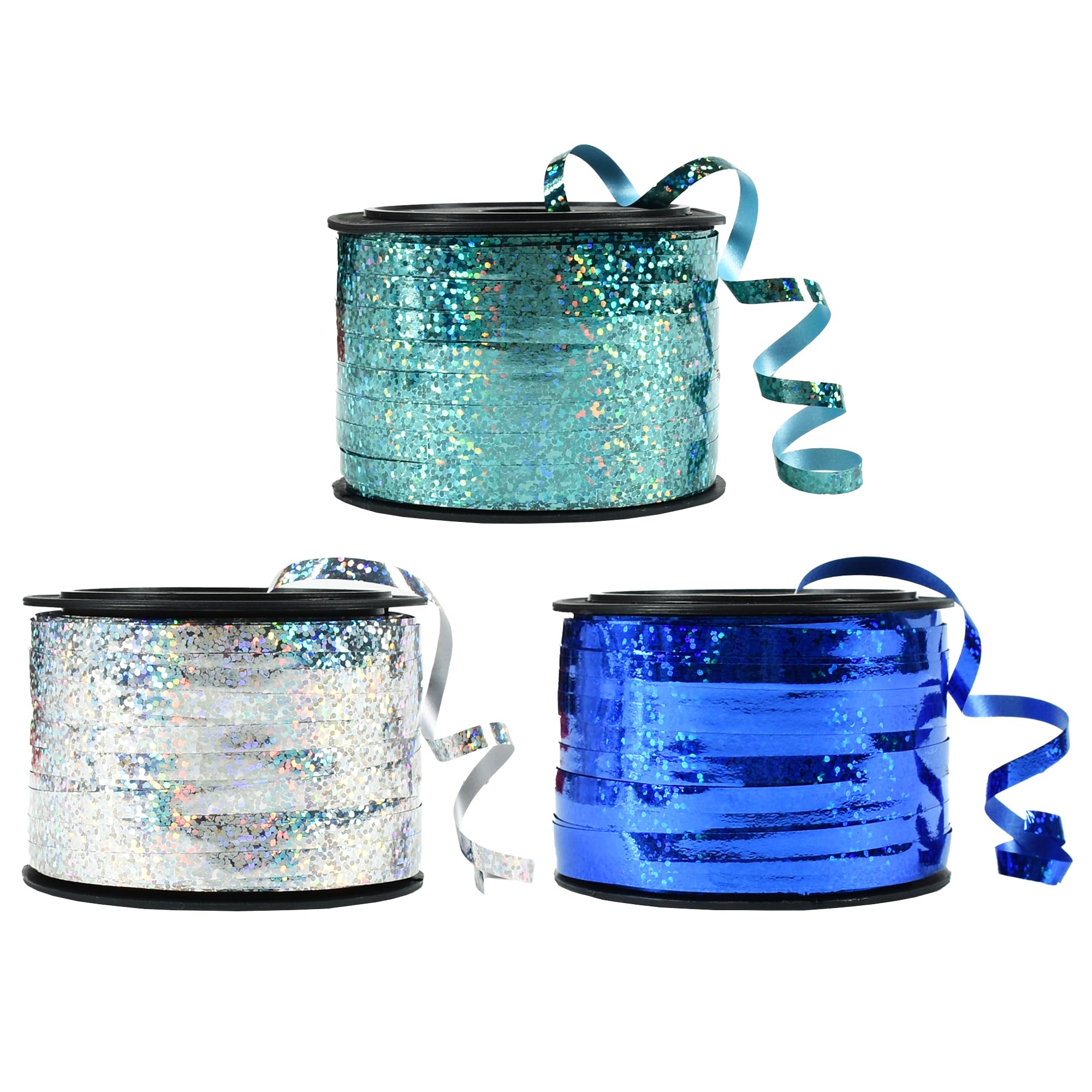 BEISHIDA Blue Blue Silver Curling Ribbons Balloon String Ribbons - 3 Pack 100 Yards for Gift Warppping Birthday Retirement Winter Frozen Party Winter Christmas Party Decorations — image 1