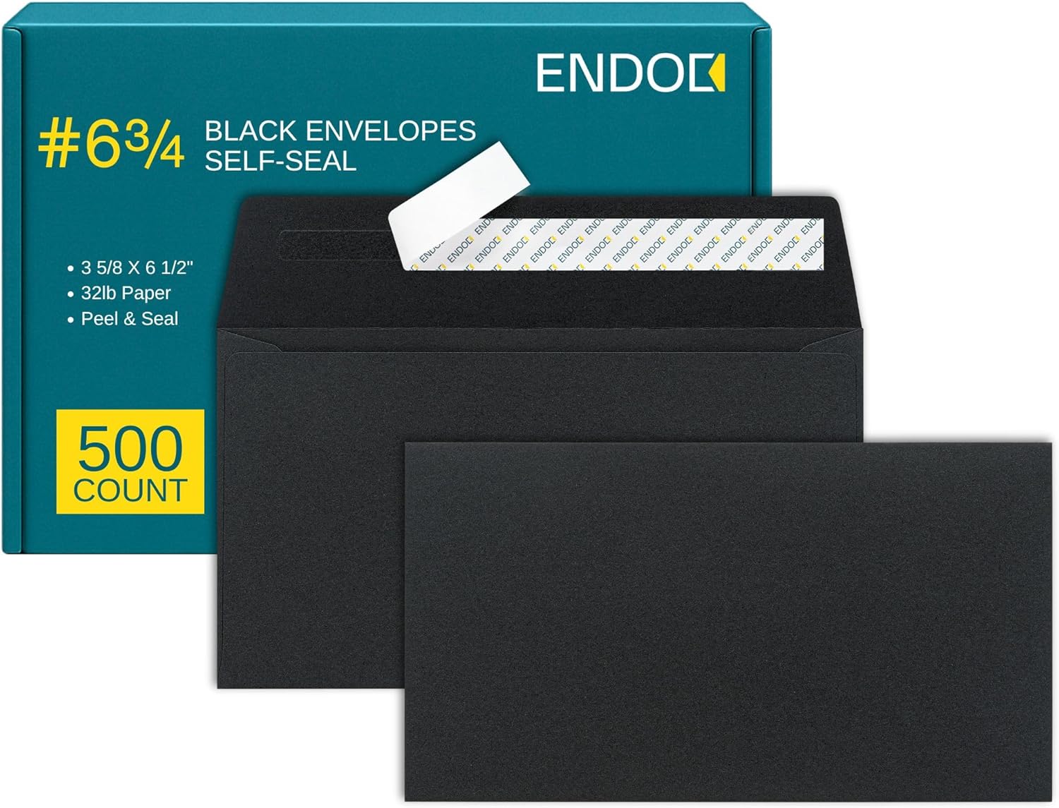 #6 3/4 Black Envelopes Self Seal, 500/pack, Colored Envelopes Letter Size 6 1/2 x 3 5/8 inch, Business Envelopes for Cards, Invitations, Holiday, Postcards, Gifts - 32lb Heavyweight Paper