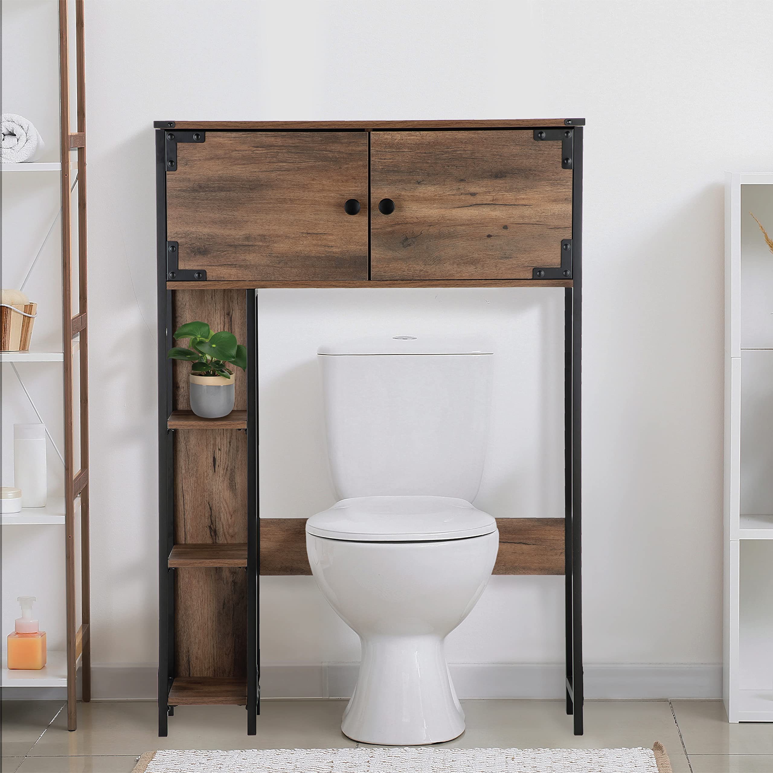 Landia Home Over The Toilet Bathroom Organizer for Storage, Industrial Themed with a Steel Frame and Different Tiers of Shelves for Organization