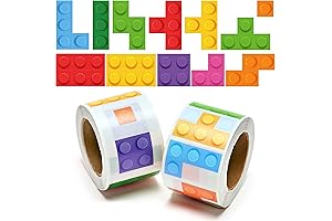 1000Pcs Block Stickers, 2 Roll Assorted Bricks Paper Self Adhesive Decal for Kids