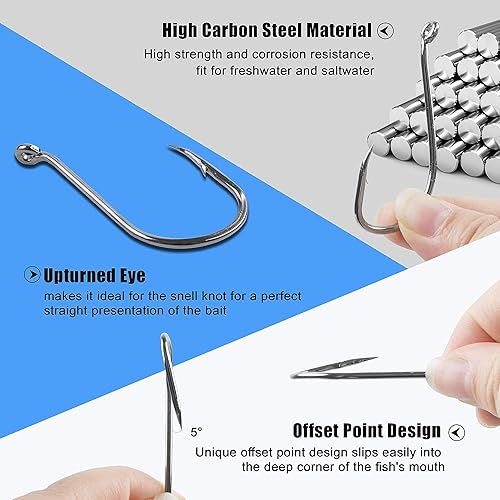 Miniatura 2 de Ganchos de pesca de pulpo, 120 piezas de ganchos deportivos circulares con pico compensado, ganchos de pesca afilados de acero de alto carbono,