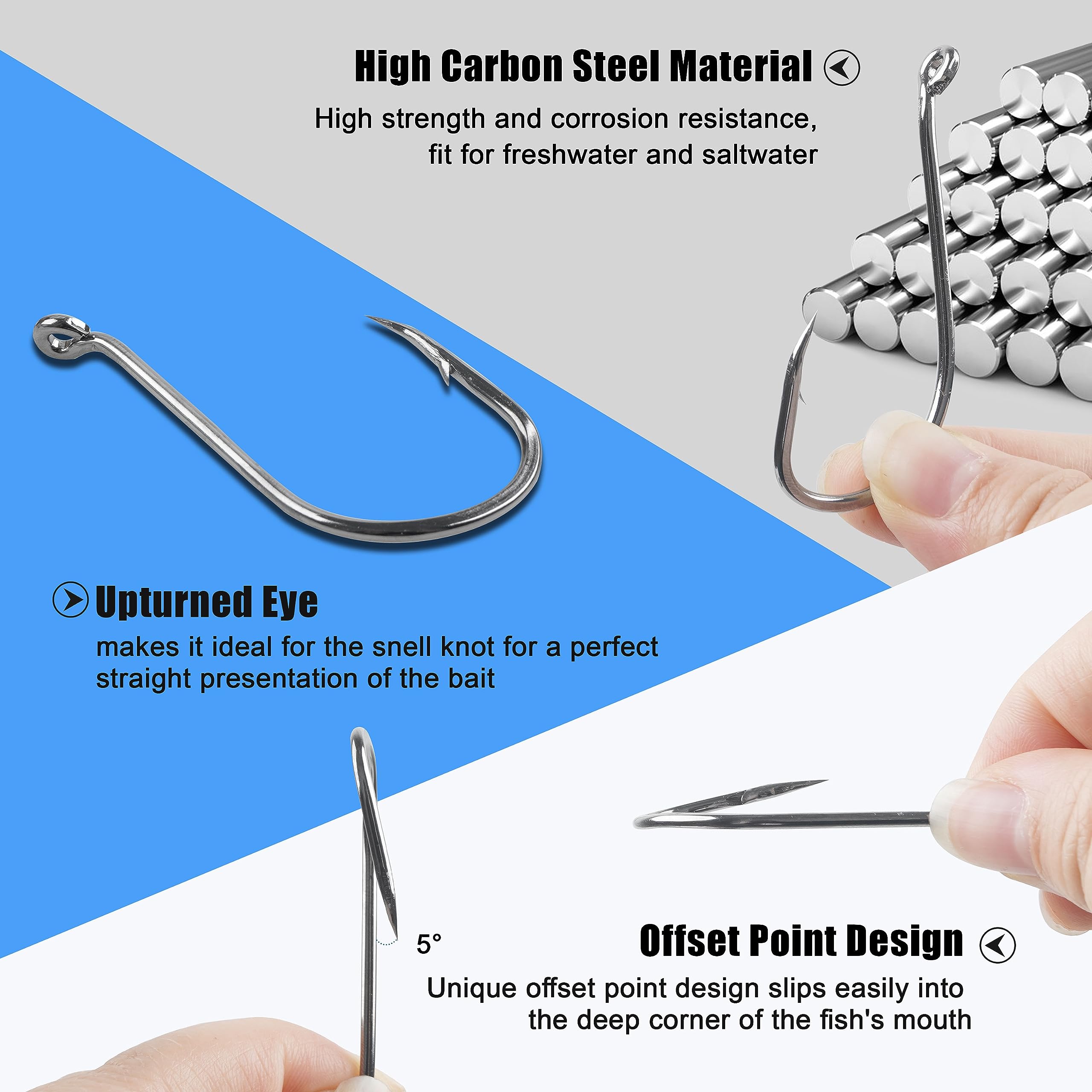 Octopus Fishing Hooks-120pcs Sport Circle Hooks Beak Offset Fishing Hooks Sharp High Carbon Steel Fishing Jig Hooks Black Fishhook for Saltwater Bass 8-9/0