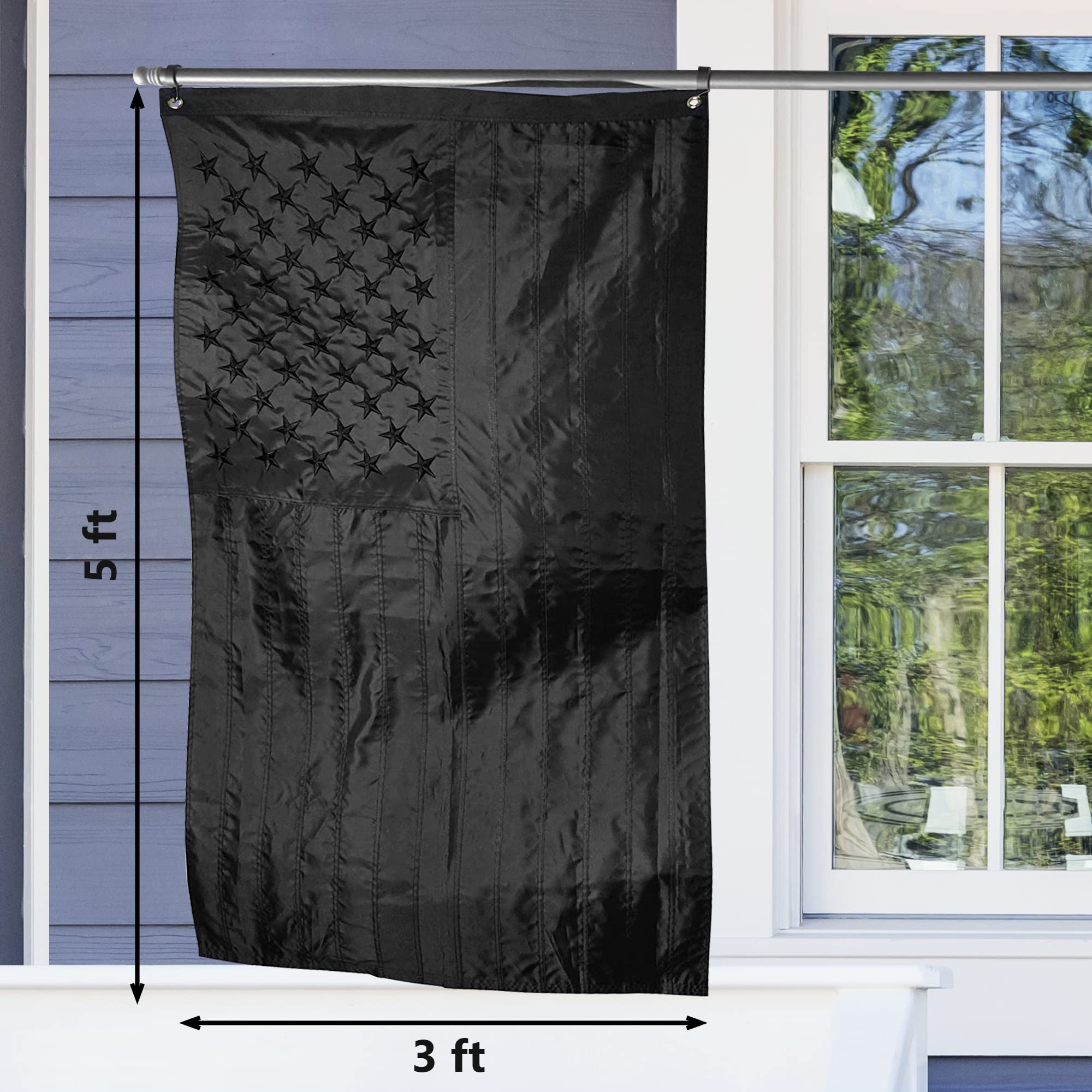 Schwarze Amerikanische Flagge 90x150 Cm – Bestickte Sterne, Genähte Streifen, Mit Messingösen, Aus Robustem Nylon