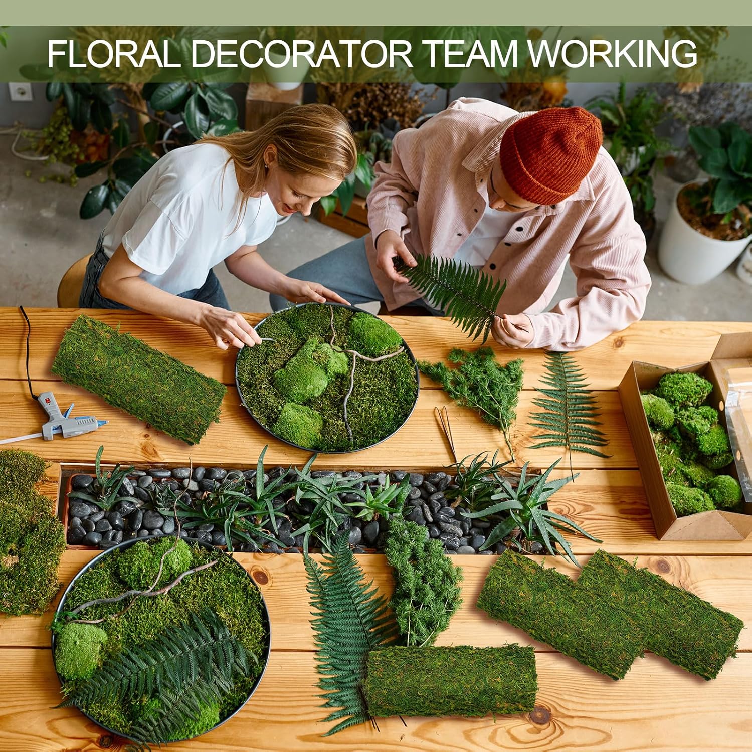 Jutom 2 Rolls Dried Moss Table Runner 12 x 40 Inch Preserved Sheet Moss Mat Artificial Green for Crafts Party Wedding Garden Decor