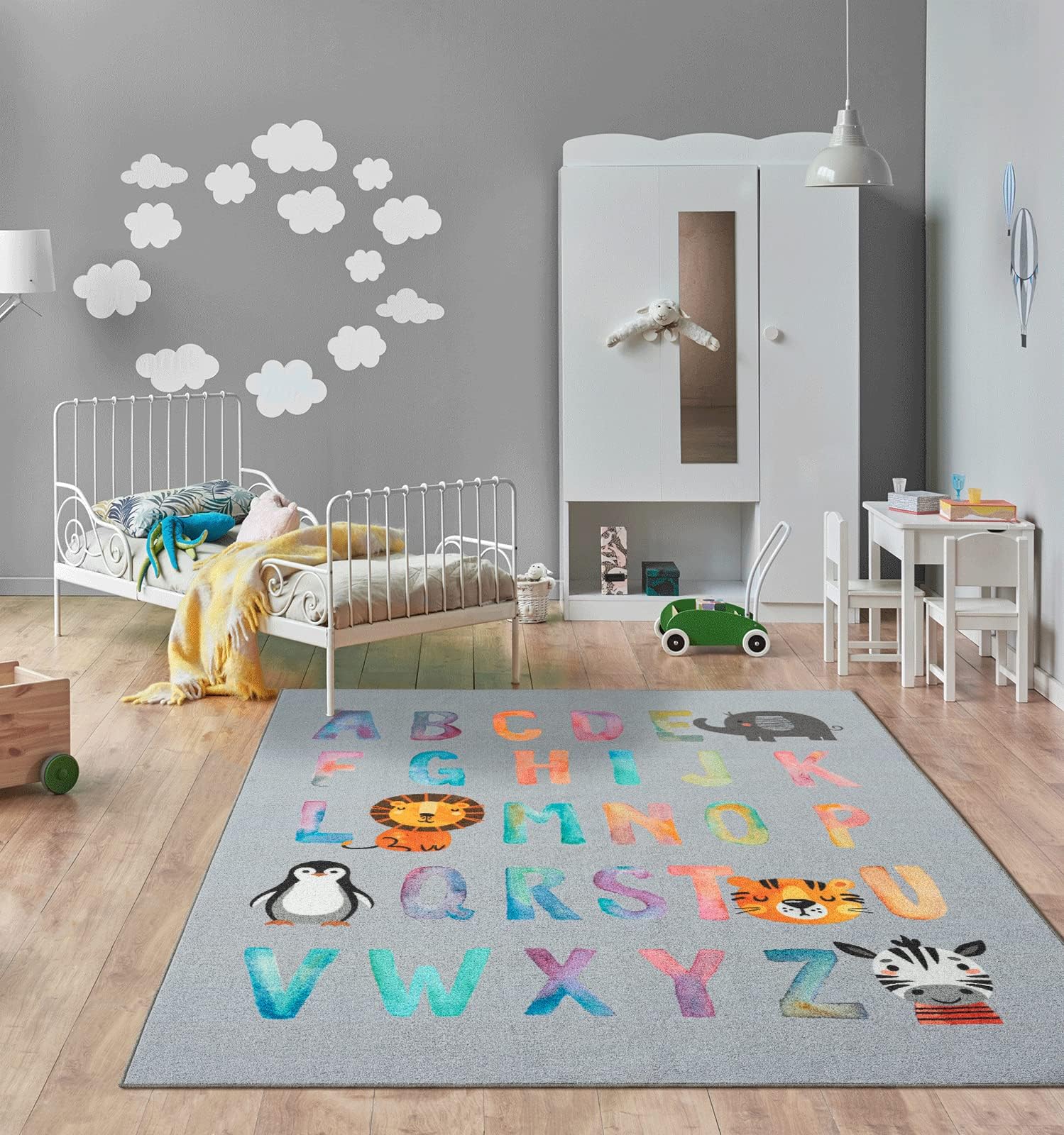 the carpet Happy Life Children's Bedroom Rug Washable Alphabet Grey 240 x 340 cm