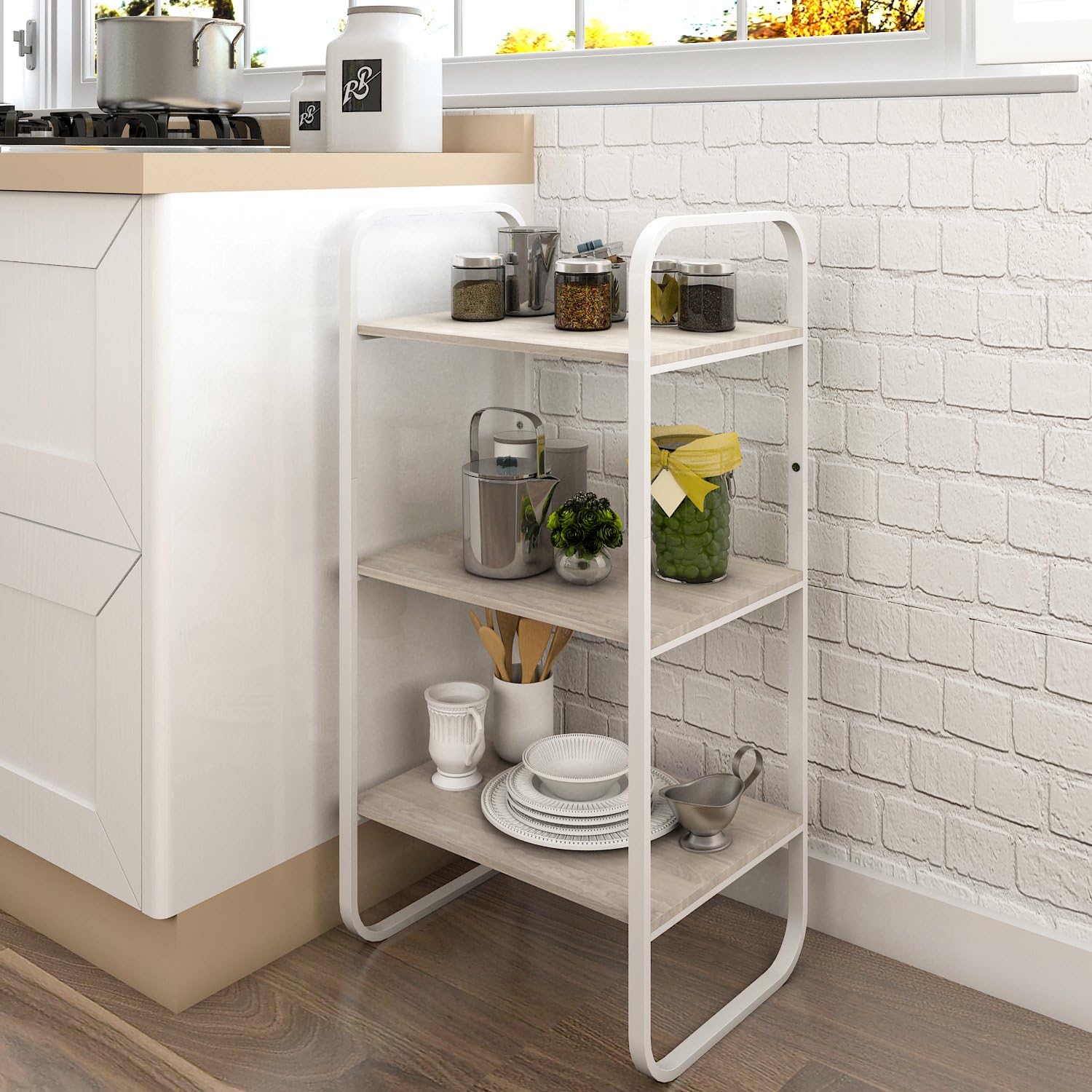 Lifewit 3-Tier Kitchen Stand,Apartment Storage Shelf for Displaying Books Beside Sofa,Livingroom Shelving Organization,Wood & Metal