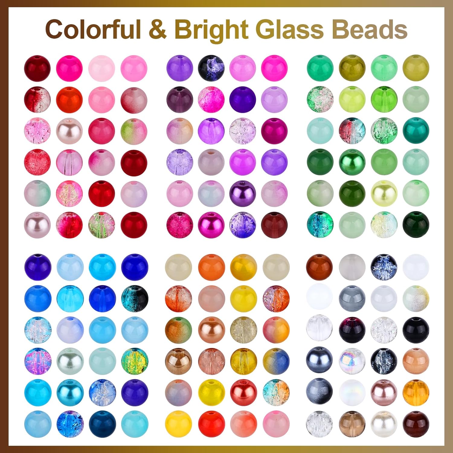 XSEINO About 3600pcs 8mm Glass Beads Making Kit,6Box-144 Colors Dreamy Series Colorful Crystal Beads for Making,DIY Crafts