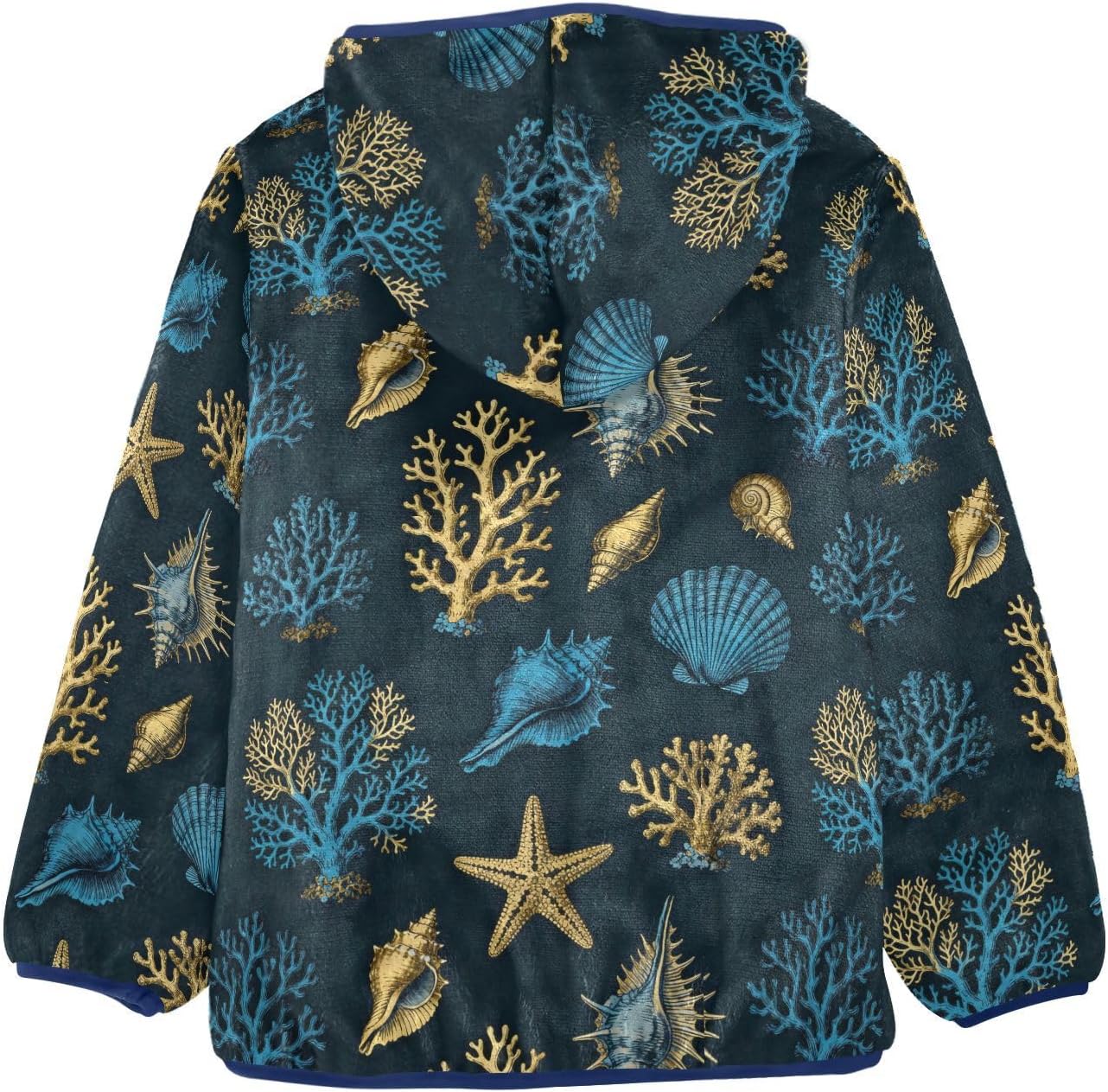 Navy Blue Sea Shells and Corals Pattern Toddler Light Jackets Children Winter Coat Navy Blue Baby Boy Girl Clothes