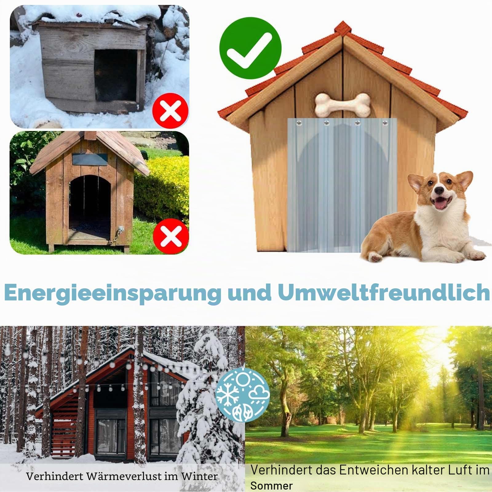 Gekufa Ersatzklappen für Hundetür, Streifen für Hundehütte 3.6m*20cm (mit 2pc Metal Strips), PVC-Umreifungsvorhang für DIY Hundehaustür, Transparenter Hundehütte Türvorhang Einfach zu Schneiden