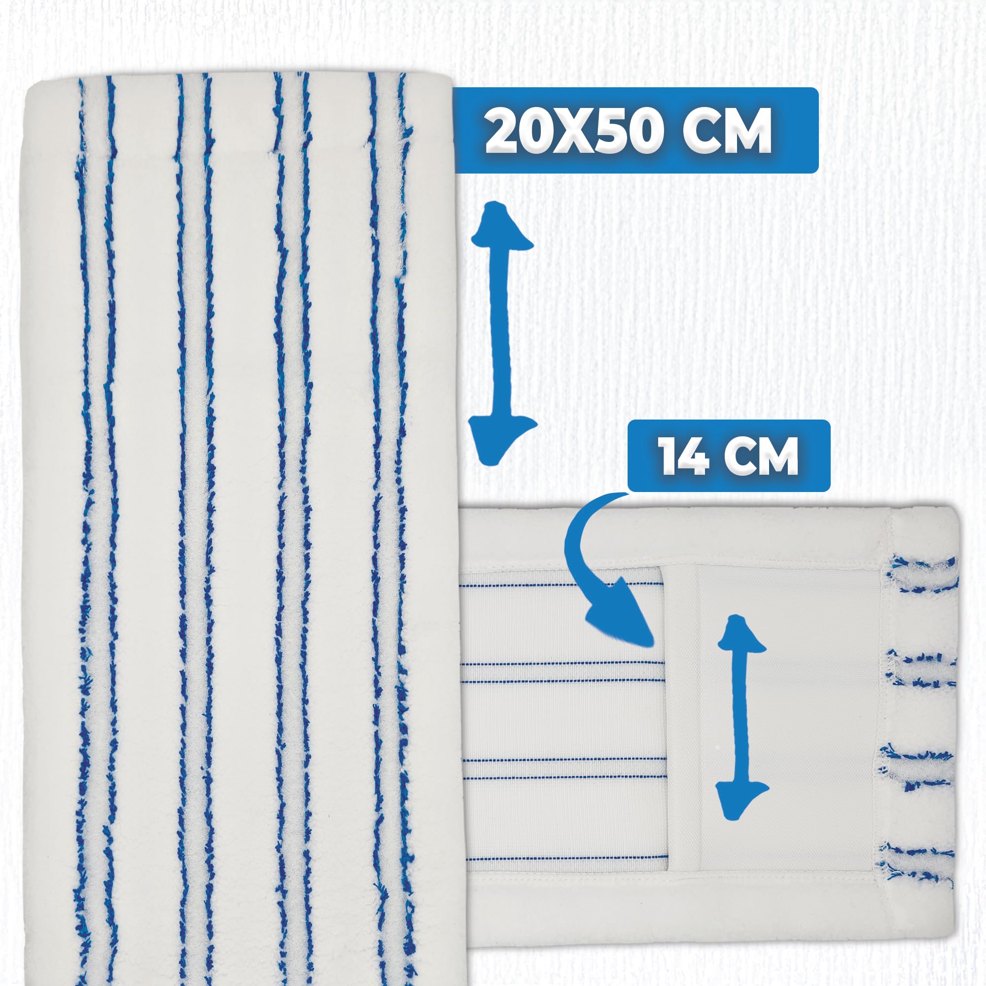 10x Profi Microfaser-Möppe für Gewerbetreibende - Wischmöppe für 50cm Mopphalter - Wischbezüge mit Abrasivstreifen - Professionelle Taschenbezüge - auch als 100er-Pack wählbar