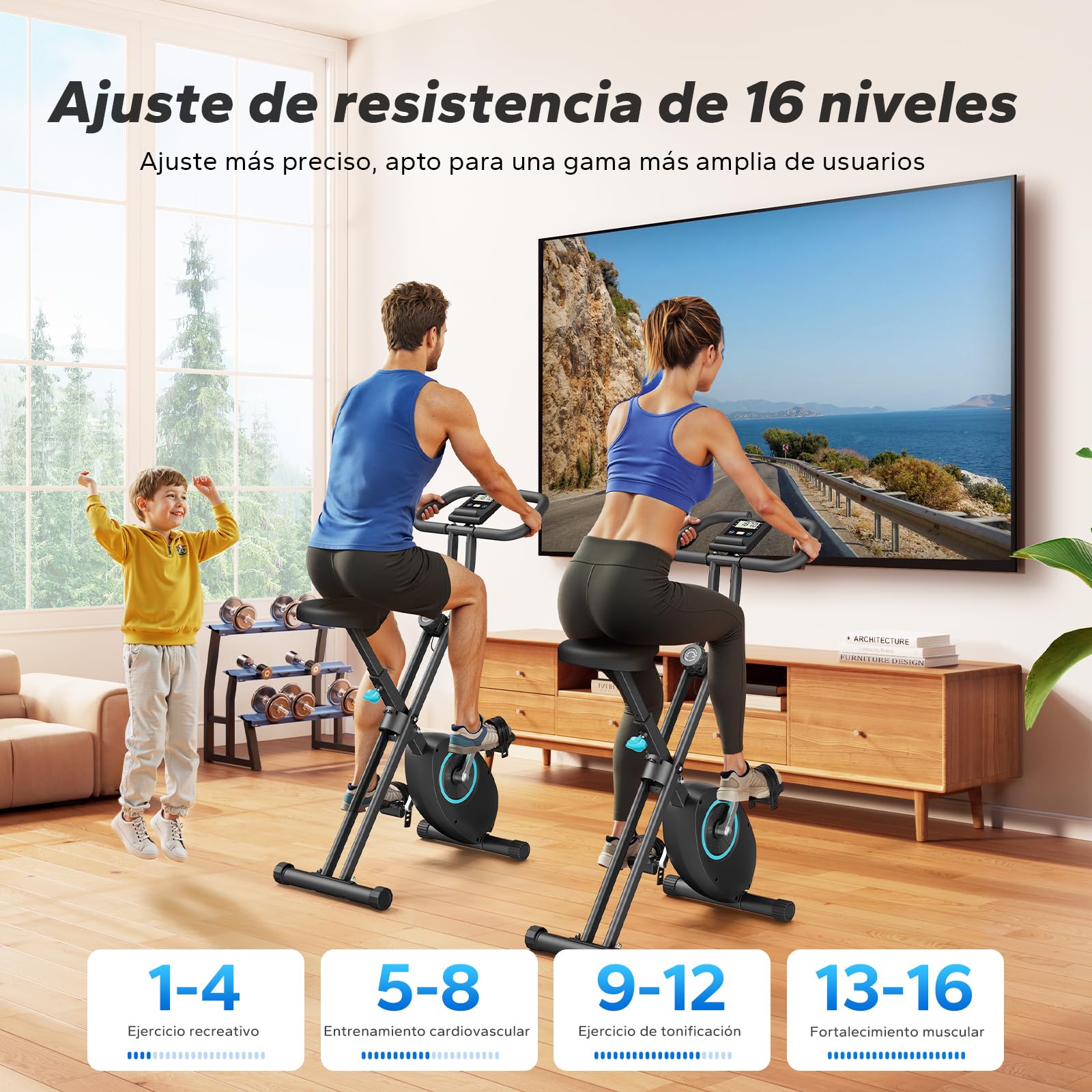 MERACH Bicicleta Estática Plegable, Bicicleta Estatica con Pantalla LCD, Bicicleta de Fitness Magnética para Casa con Asiento Cómodo, Ahorro de Espacio, Entrenamiento Cardio, Capacidad Máxima 136KG