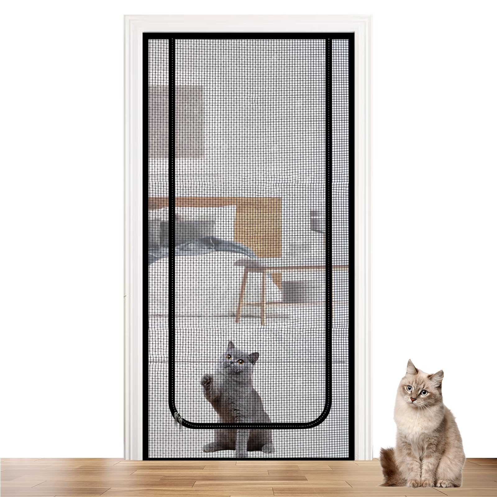 Red para gatos para balcón, pantalla de mascotas, pantalla de malla para gatos, pantalla con cremallera, puerta de malla segura para mascotas, rejilla para gatos, puerta de balcón para salón, cocina,
