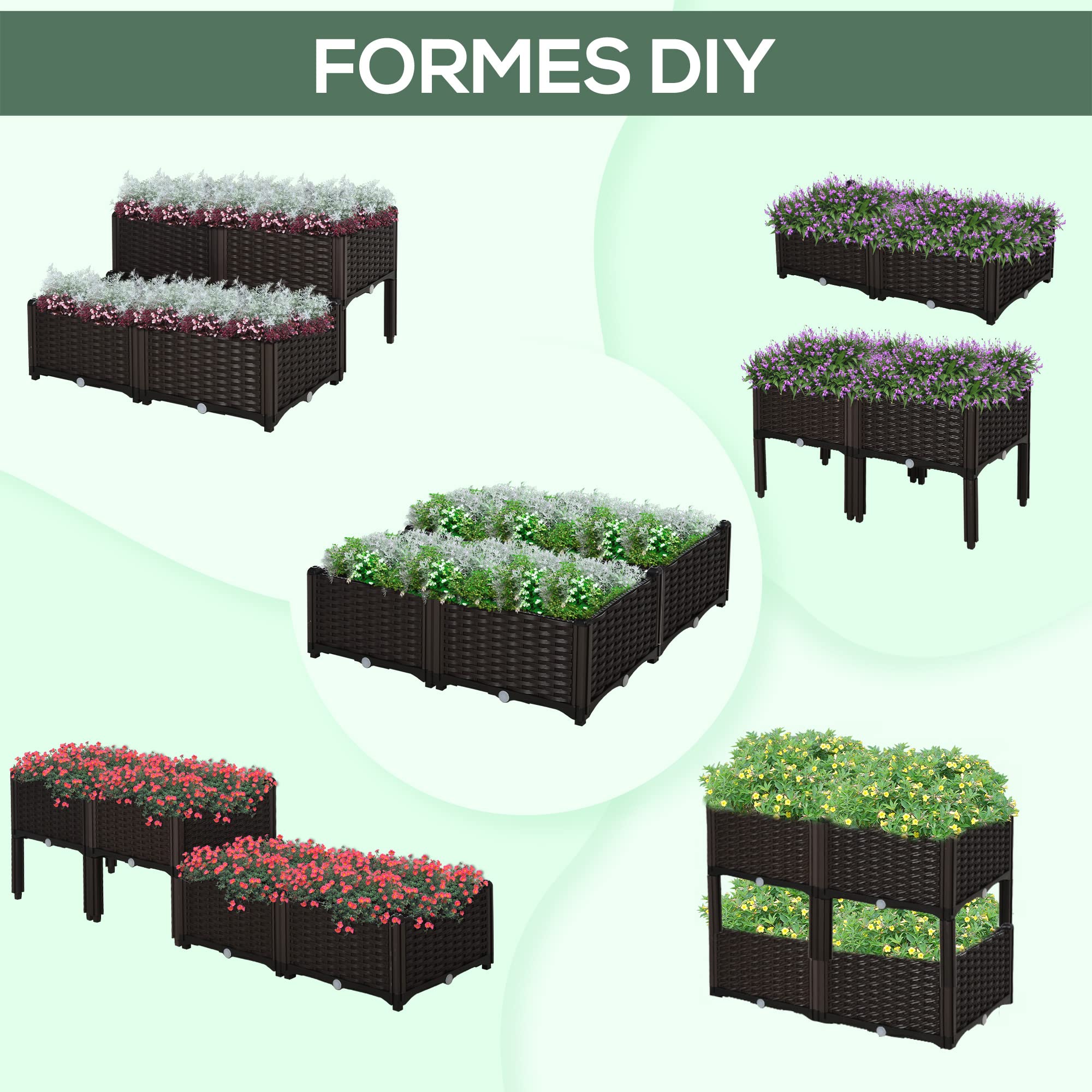Outsunny Jardinière sur Pieds carré Potager 80L x 80l x 44H cm Chocolat | 2 Étages, Insert d'irrigation, Plastique Imitation Rotin Tressé