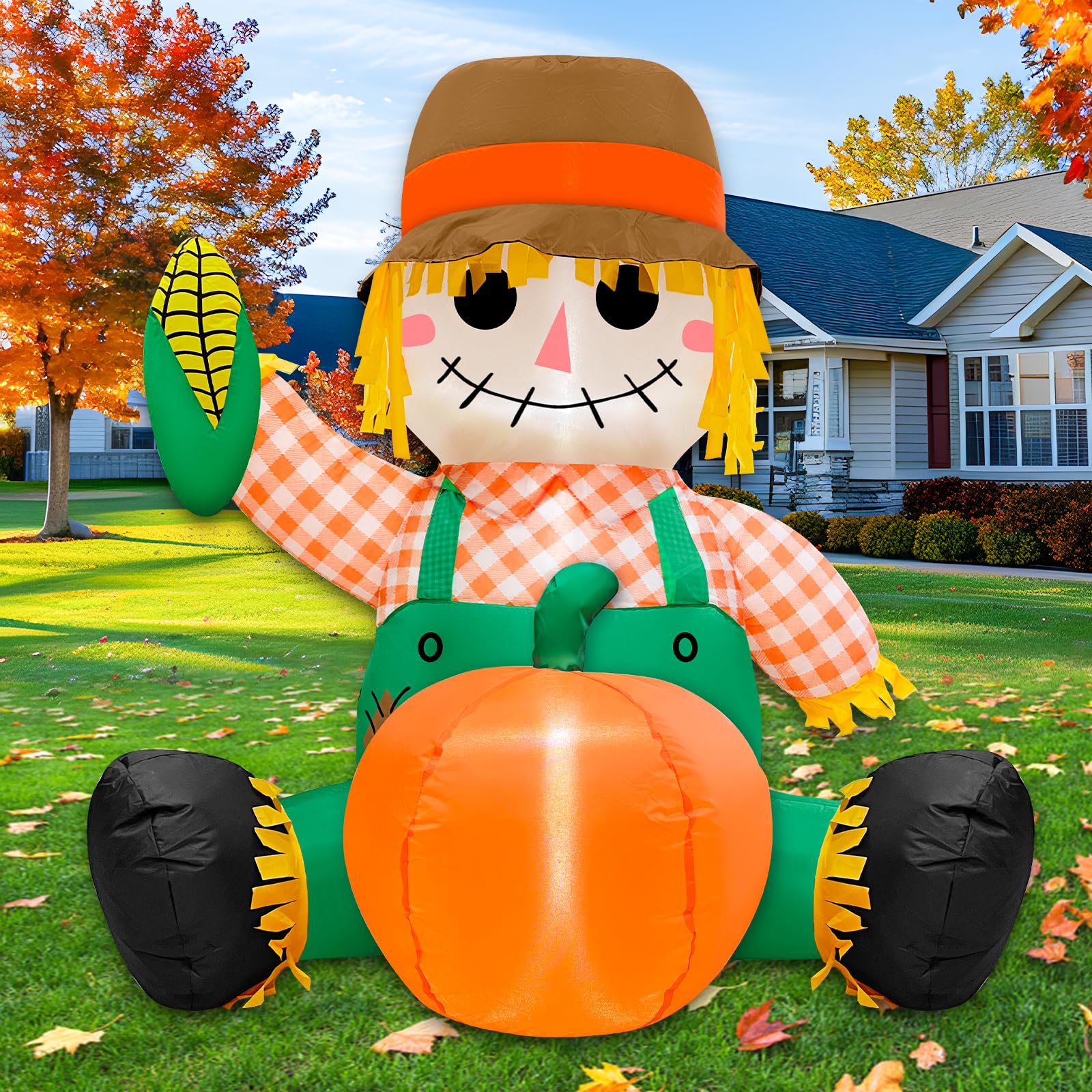 3.5FT Scarecrow Holding Corn