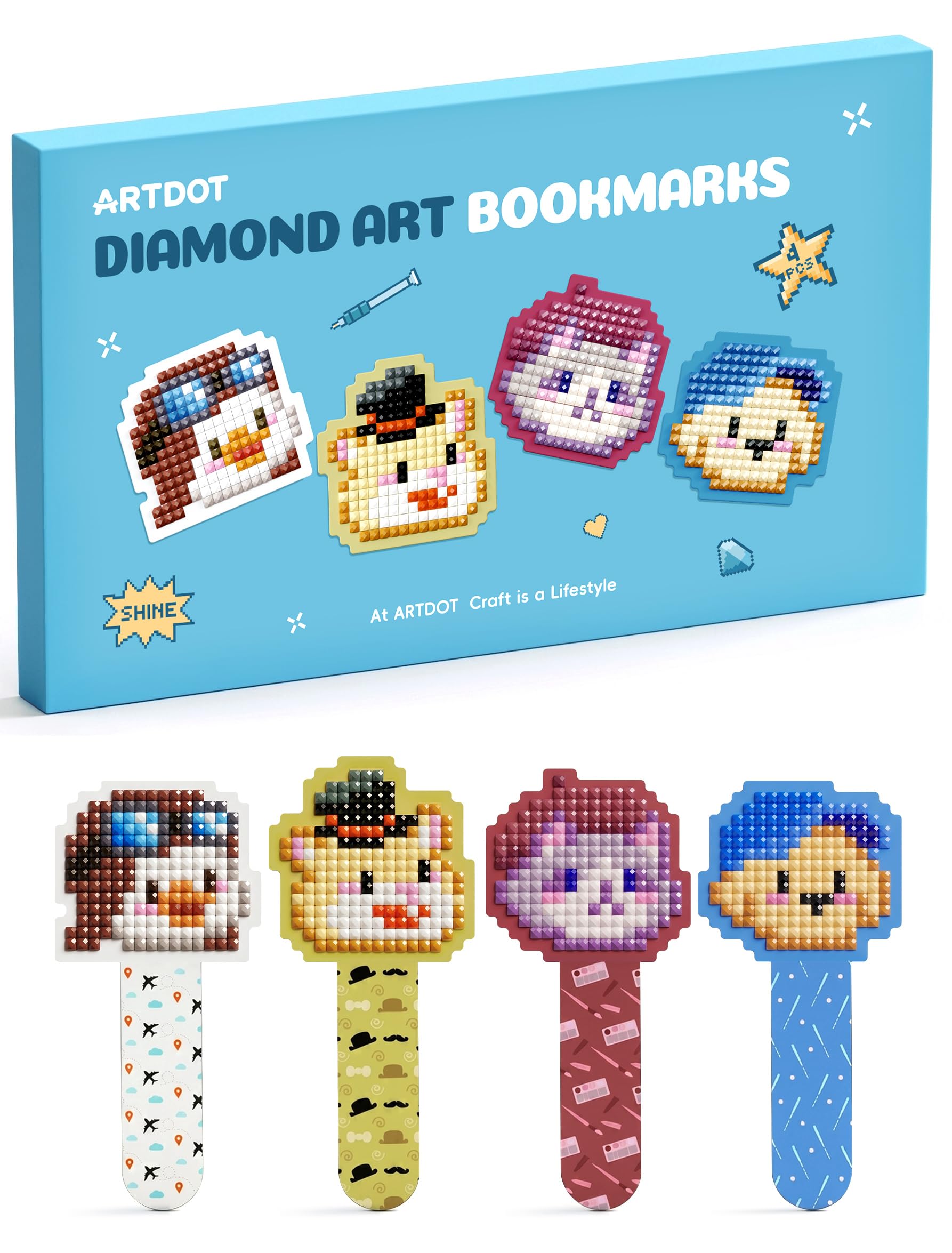 ARTDOT 4 Stück Diamond Painting Lesezeichen mit Zubehör, DIY Lesezeichen Basteln, Personalisierte Geschenke für Mädchen Jungen Buchliebhaber Erwachsene