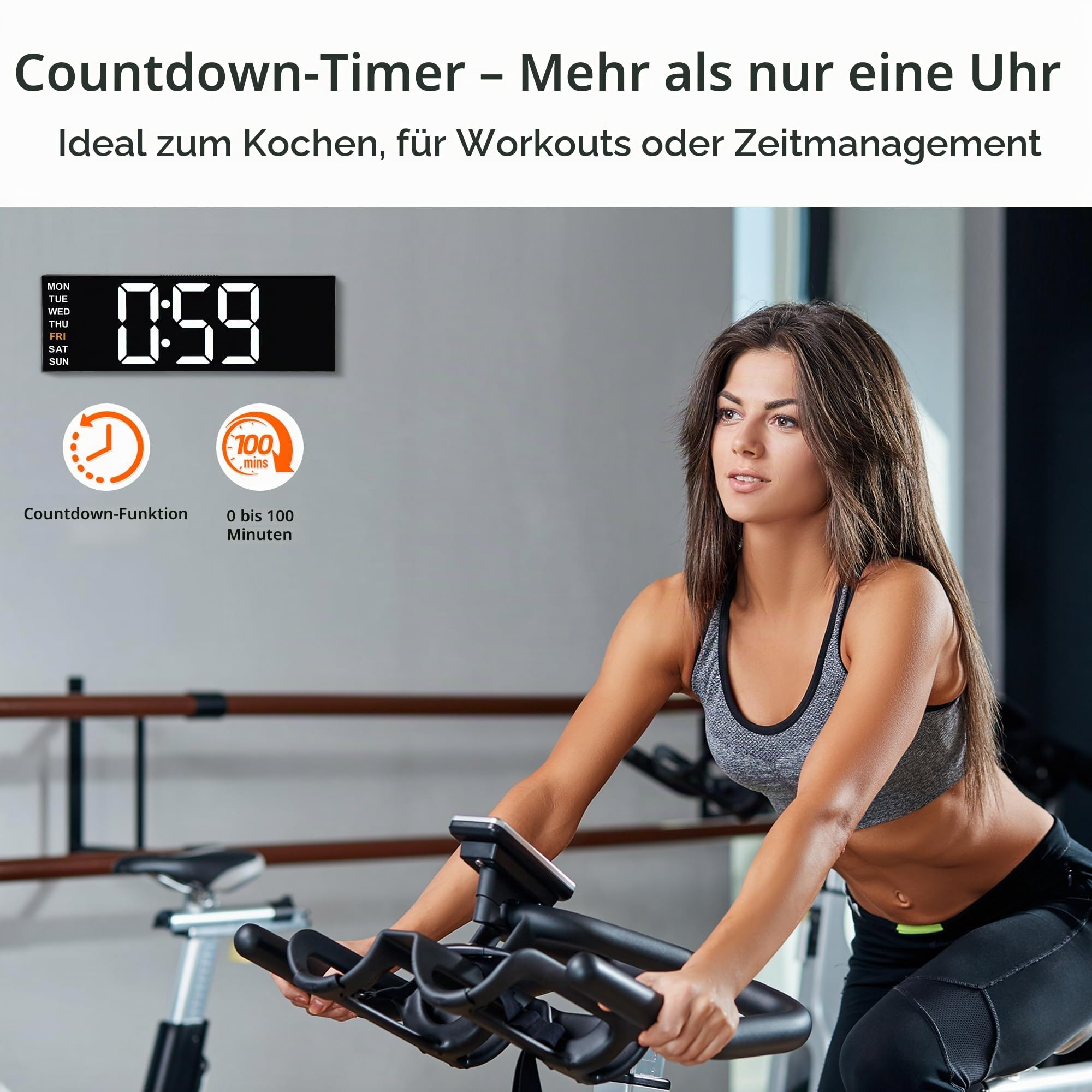 16,5" Große LED Digital Wanduhr mit Nachtlicht, Automatischer Dimmfunktion, 2 Weckern, 8 RGB-Farben, Temperaturanzeige, Fernbedienung, 12/24 Std., Timer für Wohnzimmer, Schlafzimmer, Büro