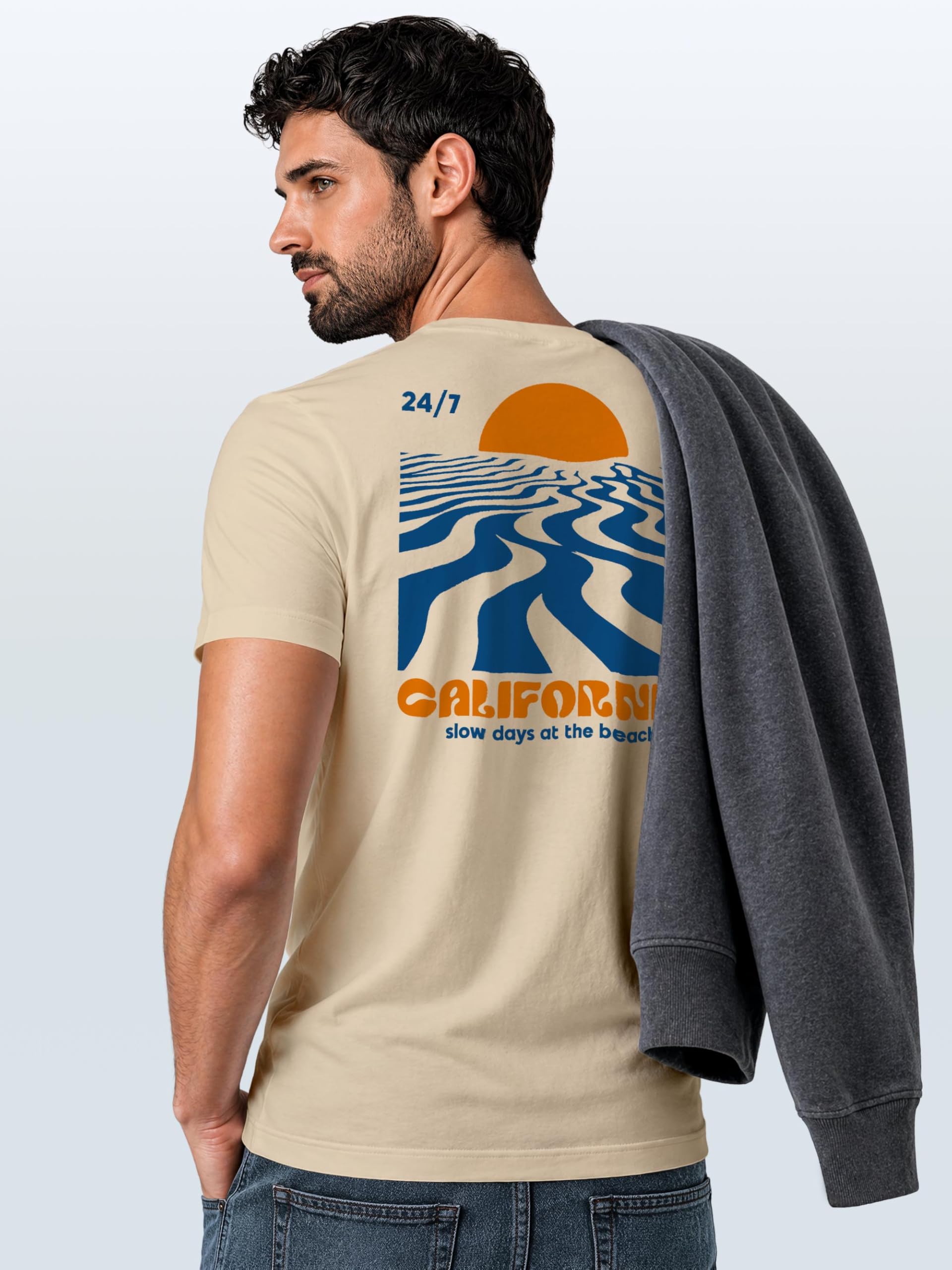 Neverless Backprint - Maglietta da uomo California Beach Retro Estate Grafica in Cotone Fashion Streetsyle Fashion