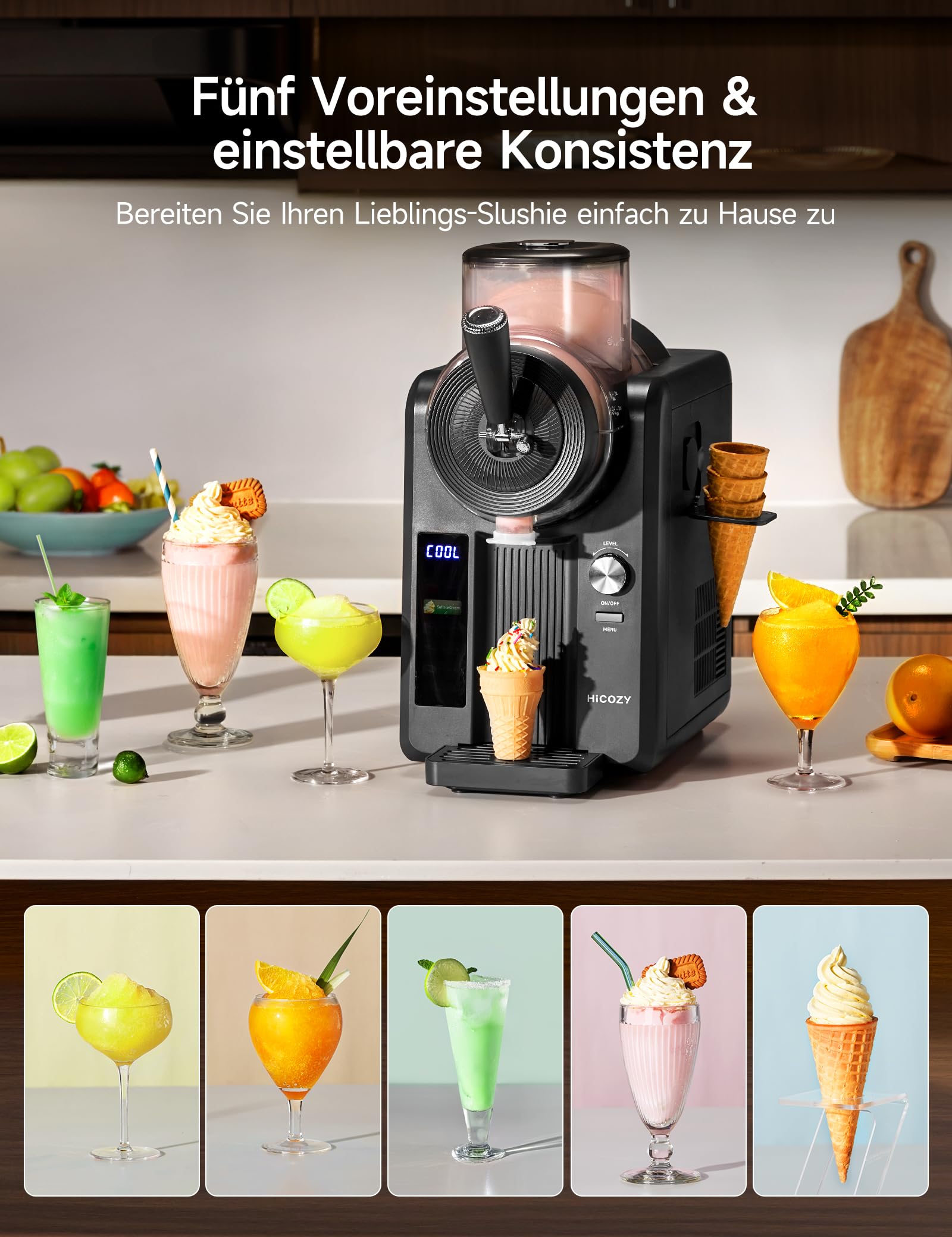 HiCOZY F3 Eismaschine, Slush Maschine, Softeismaschine, 5 voreingestellte Modi