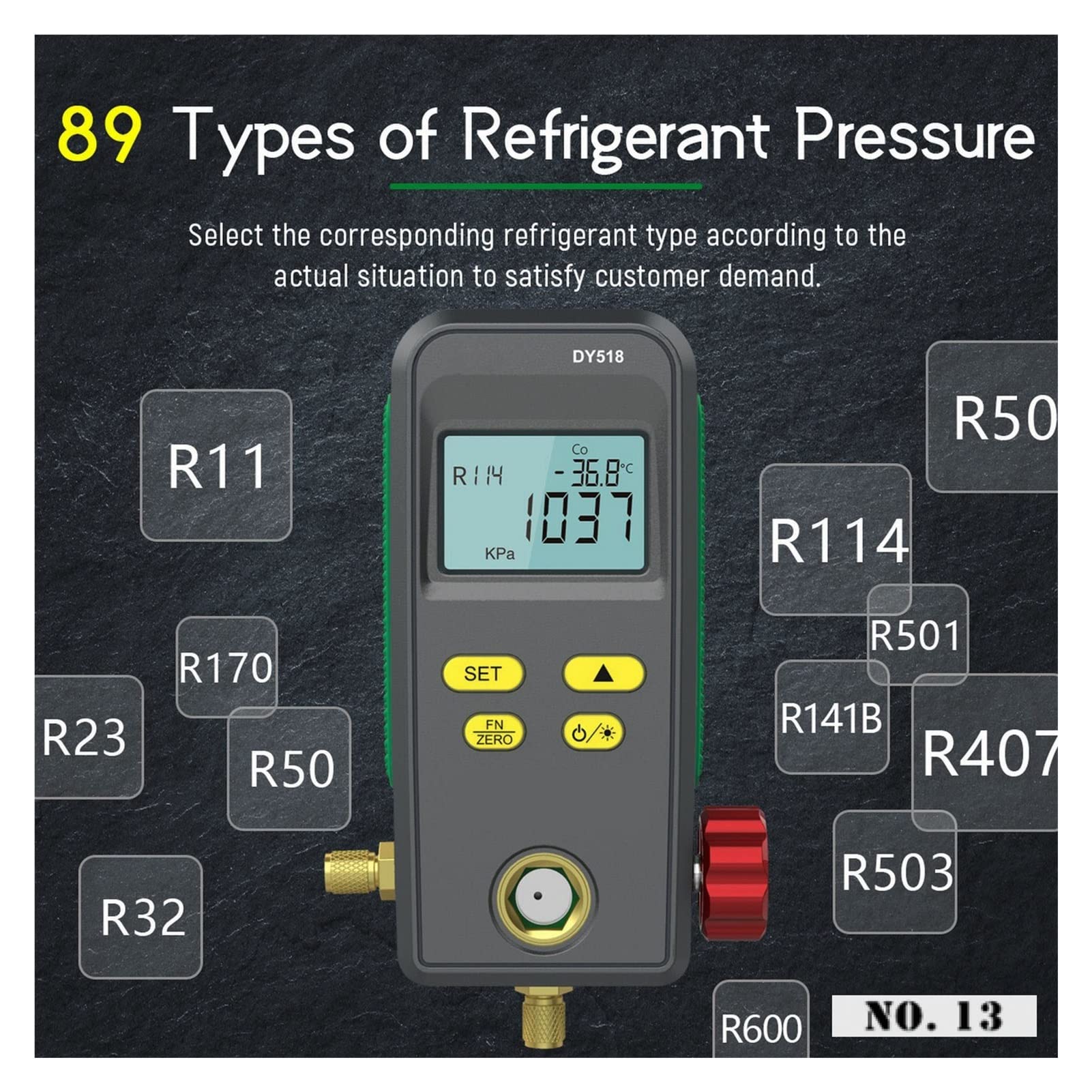 Dy518 517 549. Kühldruckmessgerät Krümmer Digital Vakuummesser Druck Freon Manometer Temperatur Tester,Hohe Präzision