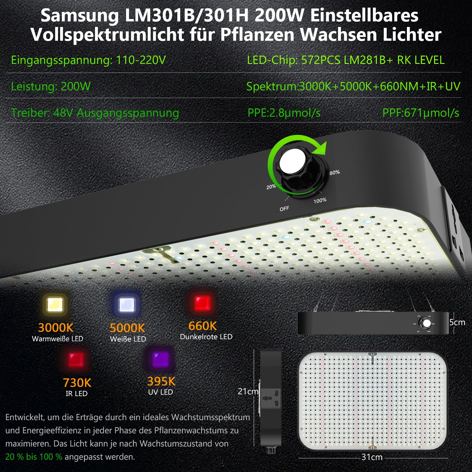 Armario de Cultivo Juego Completo Armario de Cultivo Kit 80x80x180cm con 200W LED Lámpara de Cultivo de Espectro Completo Regulable, Armario de Cultivo Kit Completo Hidroponía