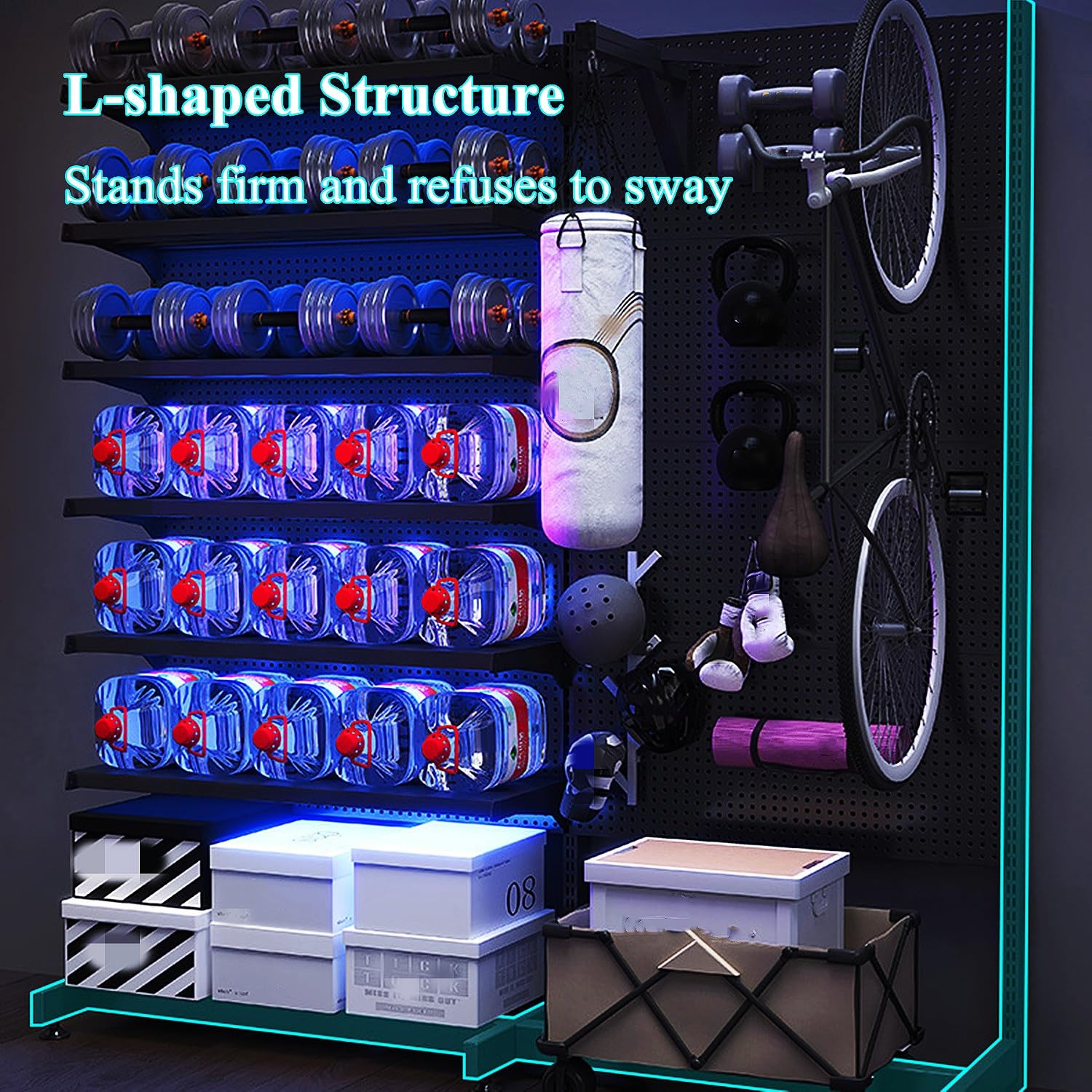 Wolnostojący modułowy system tablic perforowanych ze stali, metalowe panele tablic perforowanych, organizer na biurko do tablicy perforowanej do domu i biura, czarny (rozmiar 146 x 35 x 190