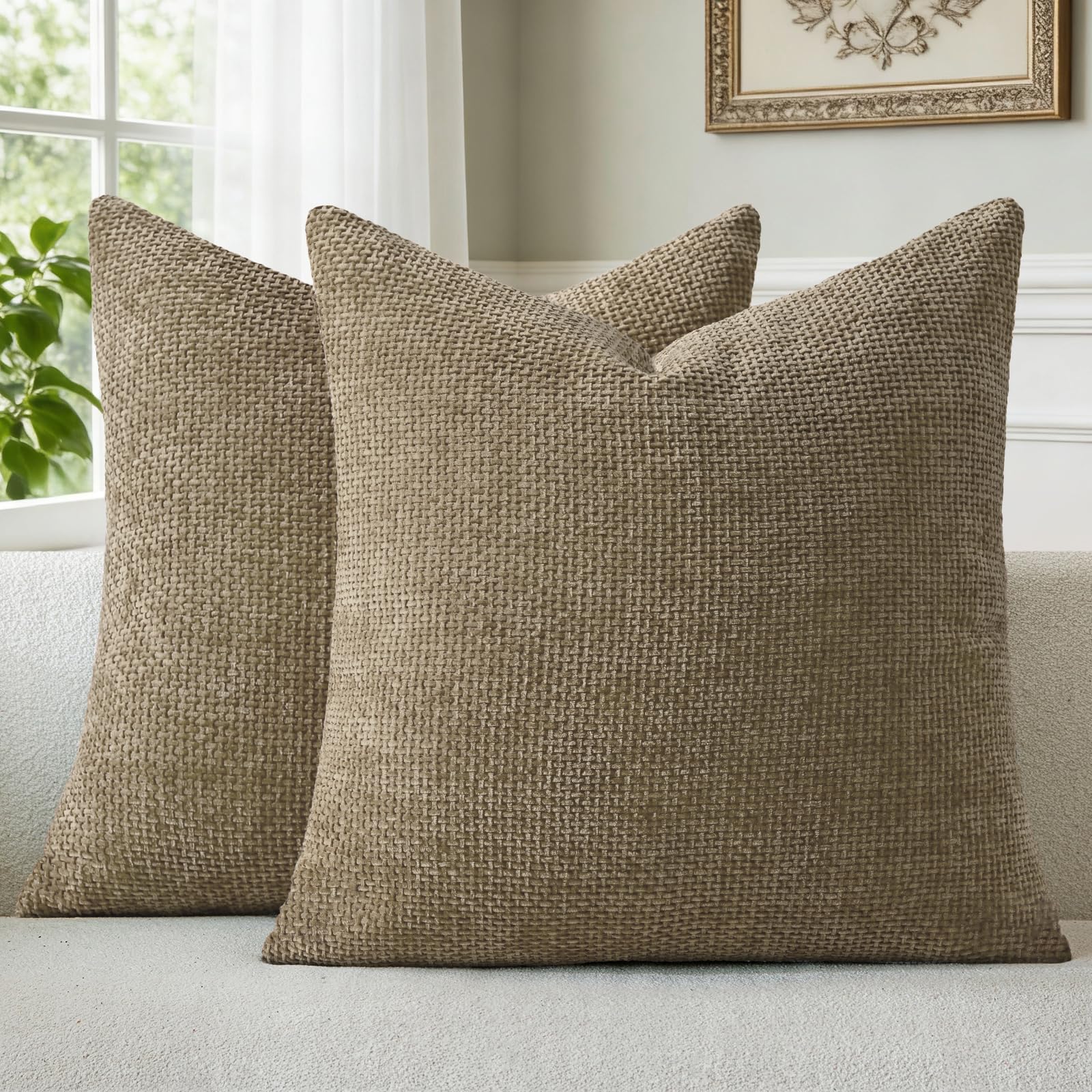 a moment Kissenbezug 40x40 Braun Chenille 2er Set Dekokissen Kissenbezüge Muster Sofakissen Zierkissen Couchkissen Deko Waschbar Flauschig Kissenhülle für Sofa Wohnzimmer Schlafzimmer