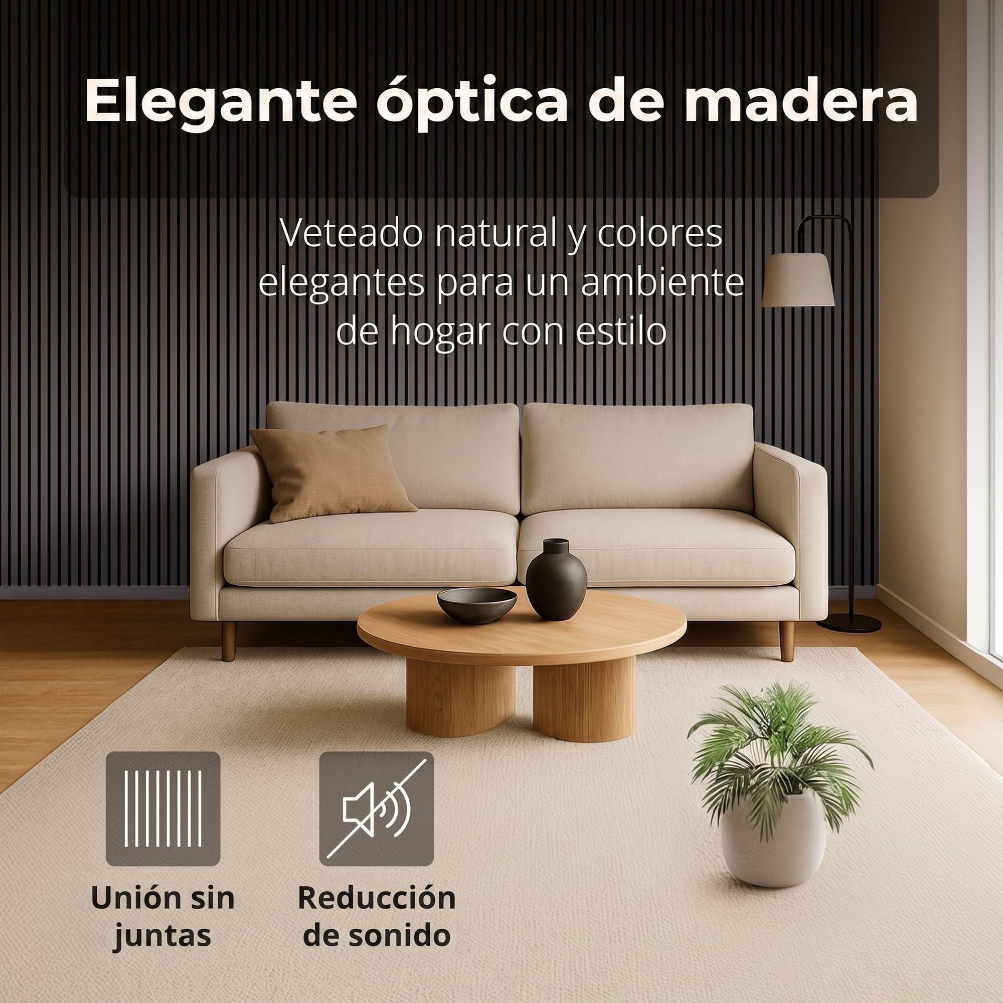 4x Paneles acústicos con lamas 60 x 60cm Gris madera