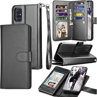 Galaxy A51 Case, [4G Version] Galaxy A51 Wallet Case, Tekcoo Luxury PU Leather Cash Credit Card Slots Holder Carrying Folio Flip Cover [Detachable Magnetic Hard Case] Kickstand for Samsung A51 [Black]