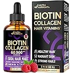 Liquid Biotin & Collagen 60,000 mcg - Vitamins for Hair Growth Support - Extra Strength Drops for Women & Men - Liquid Collagen Supplement - Strong Nails & Healthy Skin - Made in USA - 4 Fl Oz