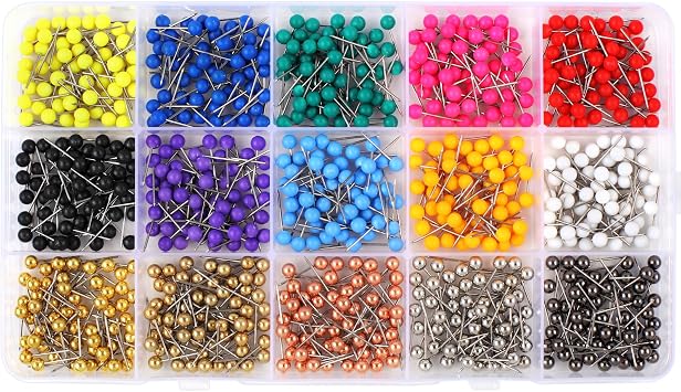 810 PCS Map Pins, 1/8 Inch Map Tacks, Colored Push Pins, 15 Assorted Colors Each Color 54 PCS in Map Push Pins, Push Pins for Bulletin Board