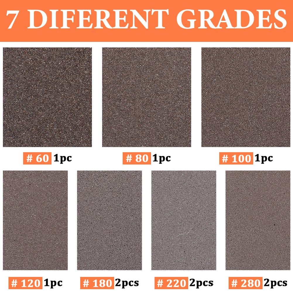 SOFPLATE 10Pcs 60 to 280 Grit Sandpaper Set Polishing Sanding Sponge 3.9 x 2.7 Inch Rectangle Colorful Soft Foam Hand Wet Dry Blocks Tools Pads Sheets for Model Drywall Metal Wood Furniture Polishing - Image 4