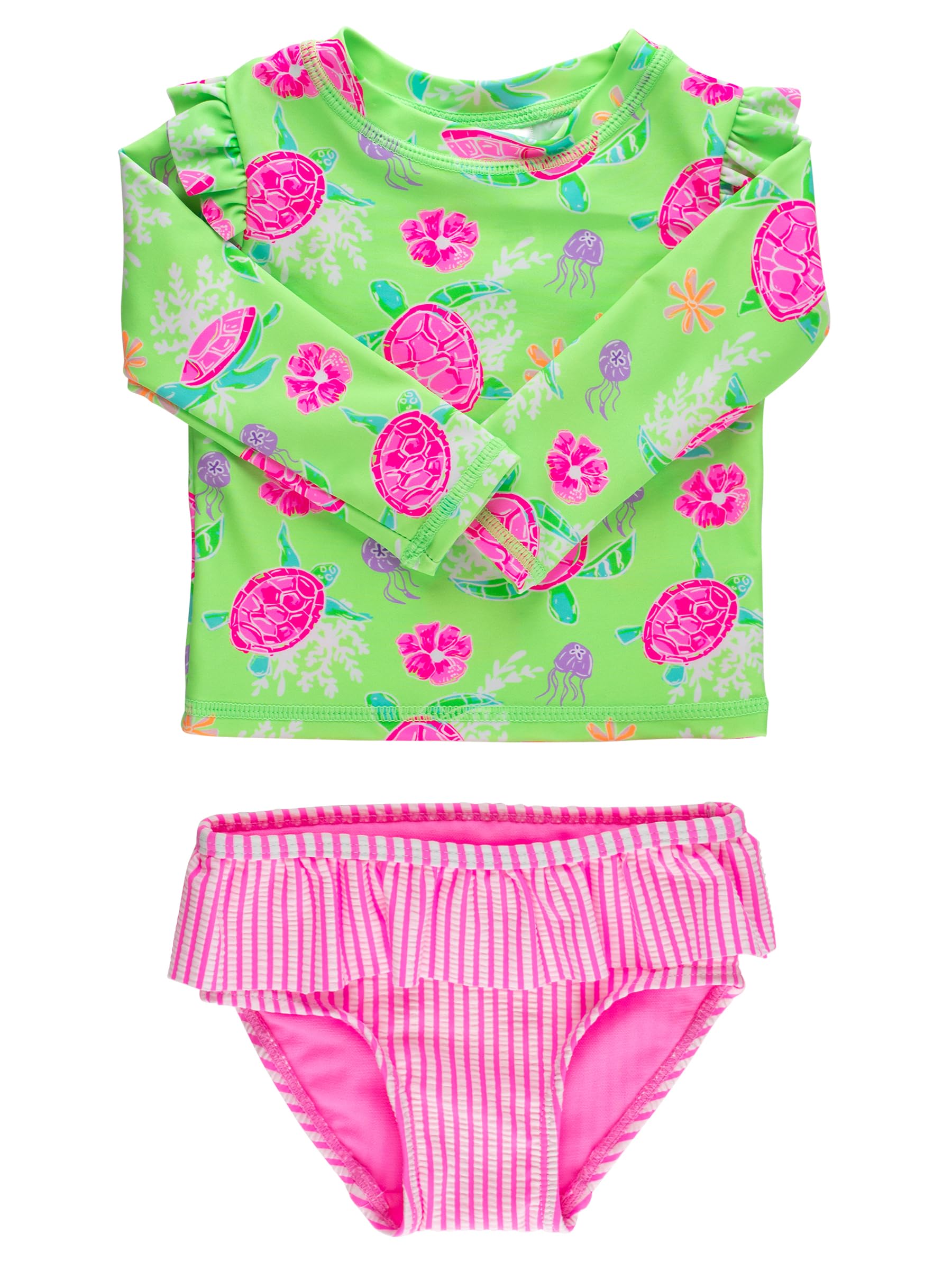 RuffleButts Baby Girls Modern Skirted Rash Guard Bikini - UPF 50+ Sun Protection Swimsuit