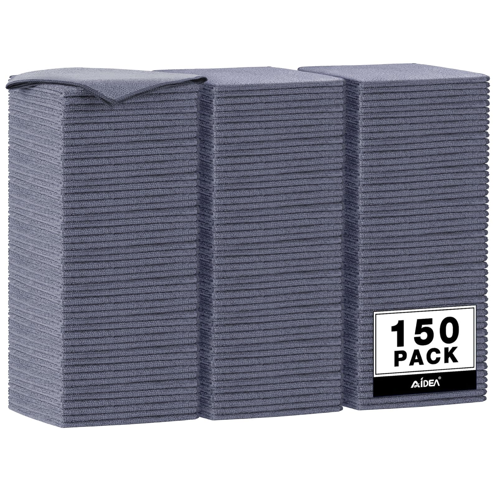 AIDEA Microfiber Cleaning Cloth Grey 150PK, Microfiber Towels for Cars, Premium Car Cloths, Dusting Cloth Lint Free Cleaning Rags for SUVs, House, Kitchen, Window, Workshops,12×12"