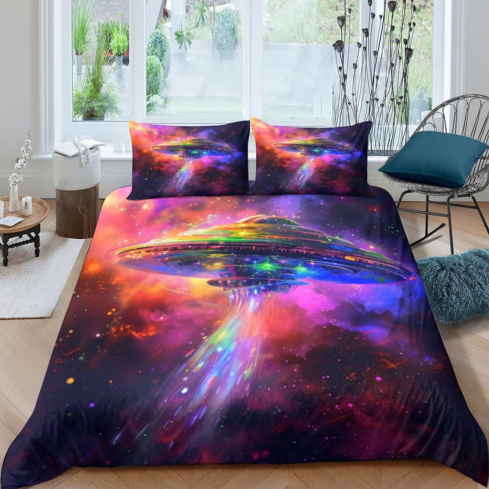 Ctjqhvkz Style-7 3D Printed Galaxy Starry Sky Fitted Sheet Microfiber Soft Gradient Cosmic Nebula Bed Cover For Bedroom Decor Dorm Mattress Protection Single（135X200cm）