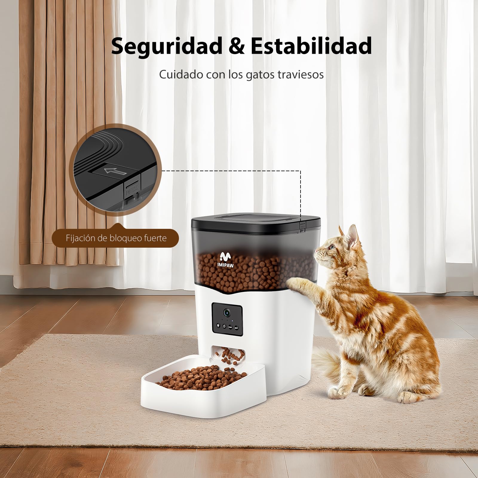 IMIPAW Comedero Gato Automatico con Cámara, 1080P HD, 5G | 2.4G WiFi, App Control Dispensador Automático Inteligente para Gatos y Perros, Audio Bidireccional (Blanco)