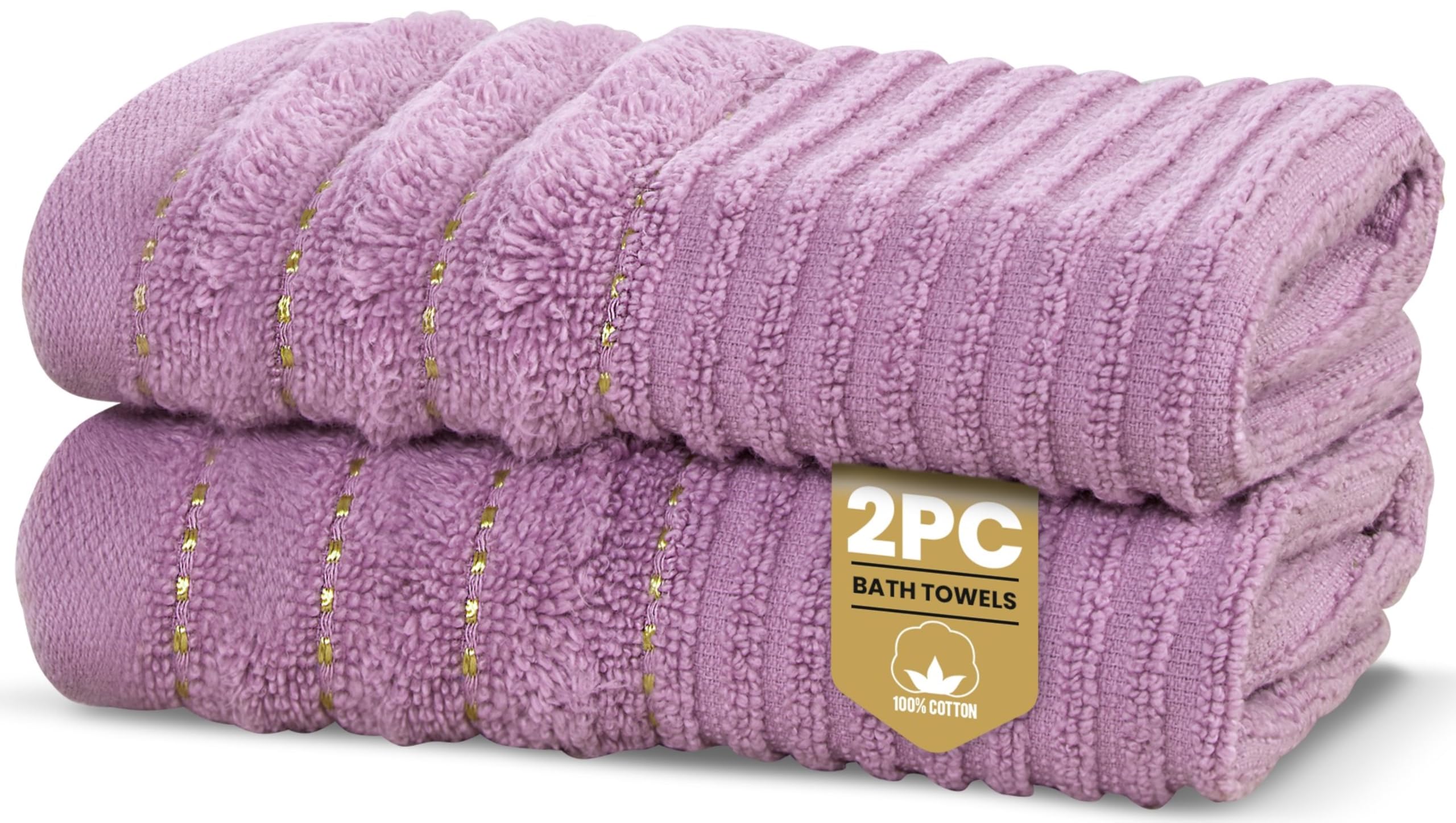 Rapport Home Linear Bath Towels 2-Pack | Lavendar Pink | 70x120cm | 100% Cotton 500gsm | Oeko-Tex Made in Green & BCI Certified
