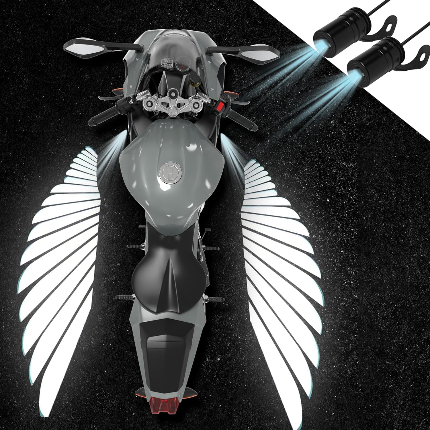 Laser Projector for Motorcycle, Wings LED Universal Underglow Projection Light with Angel Wing Shadow Logo, Accessories for Motor Scooter, Electric Vehicle, Gift for Lovers, Waterproof, White