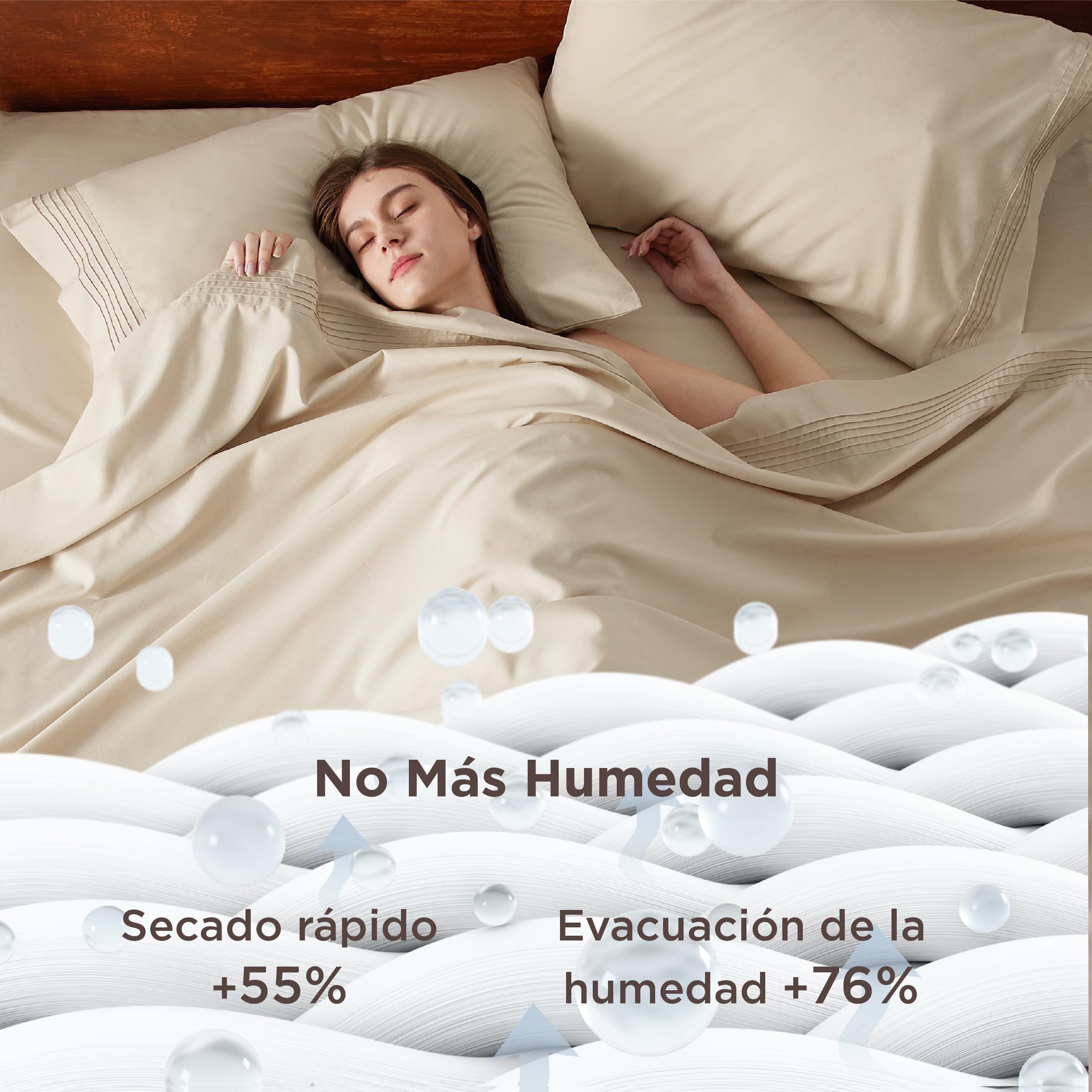 Bedsure Juego de Sabanas 150x200 - 4 Piezas Microfibra de Poliéster Transpirable y de Secado Rápido - OEKO TEX - Sábana Bajera, Sábana Plana y 2 Fundas de Almohada 50x75, Para Cama 150, Beige — view 3
