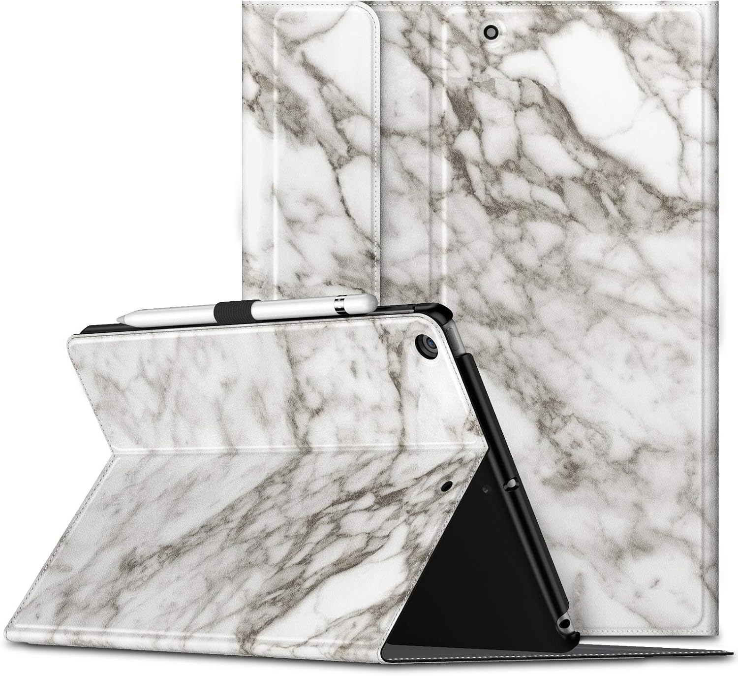 Infiland iPad 10.2 2020 Case, iPad 10.2 2019 Case, Multiple Angle Stand Cover Compatible with iPad 7th/8th Gen 10.2 inch (Auto Wake/Sleep) (White-Marble)