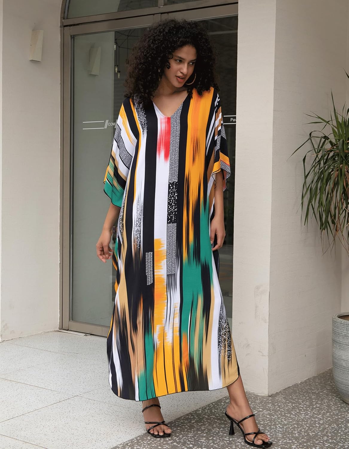 Kaftan Dresses for Women Side Split Caftan Bathing Suit Cover Up Casual Long Beach Loungewear Dress - Image 3