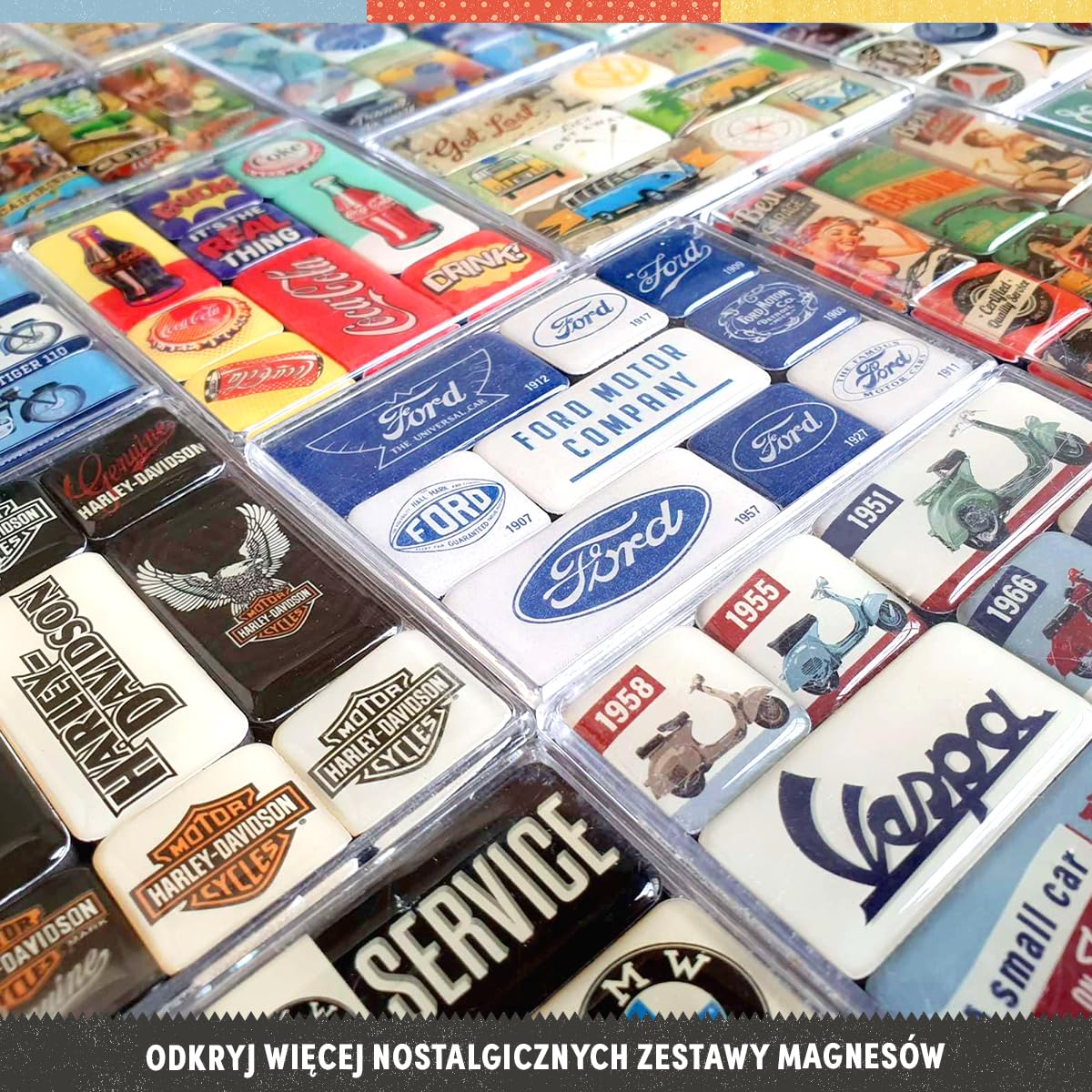 Nostalgic-Art Retro magnesy na lodówkę, 9 sztuk, Route 66 – Bike Map – Pomysł na prezent dla miłośników Ameryki, zestaw magnesów, Styl vintage
