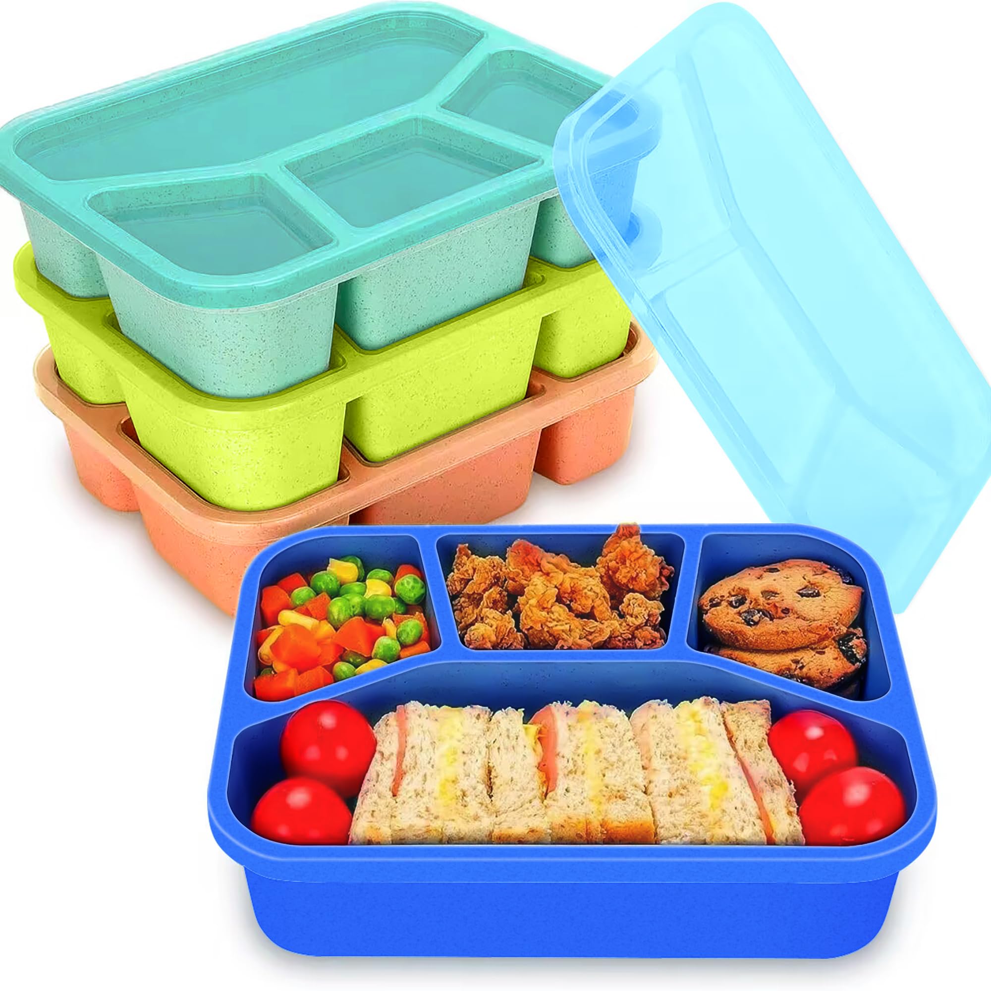 Paquete de 4 recipientes Bento para adultos y niños, 4 compartimentos reutilizables para almacenamiento de alimentos, para el trab